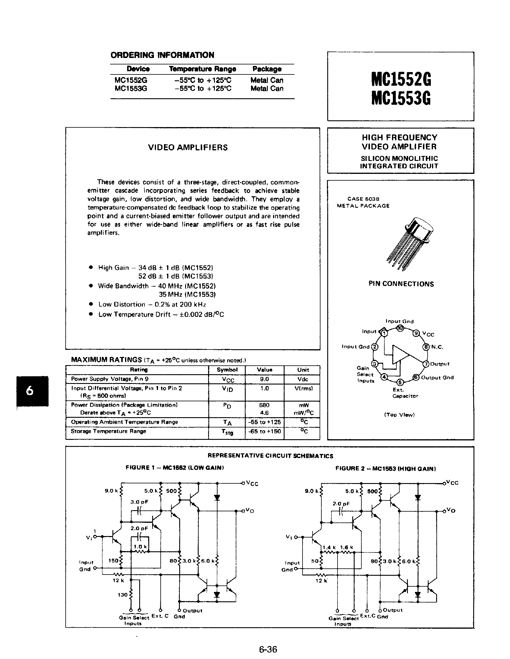 Даташит MC1552G - (MC1553G) HIGH FREQUENCY VIDEO AMPLIFIER страница 1