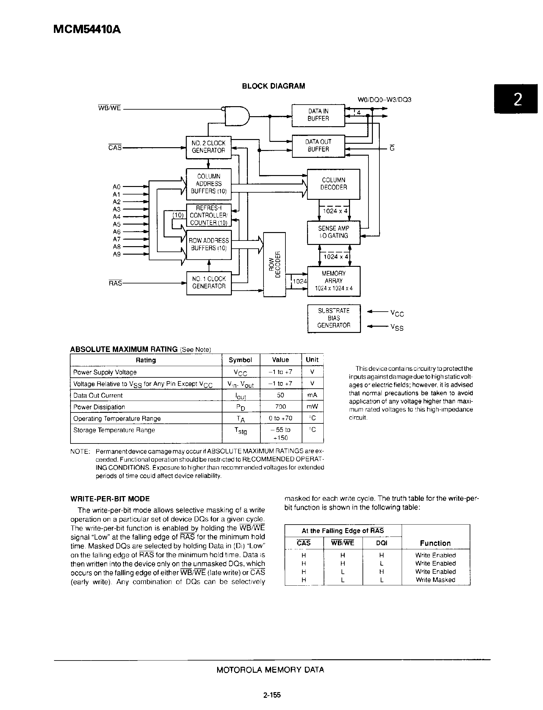 Datasheet MCM54410A - 1M x 4 CMOS DRAM page 2