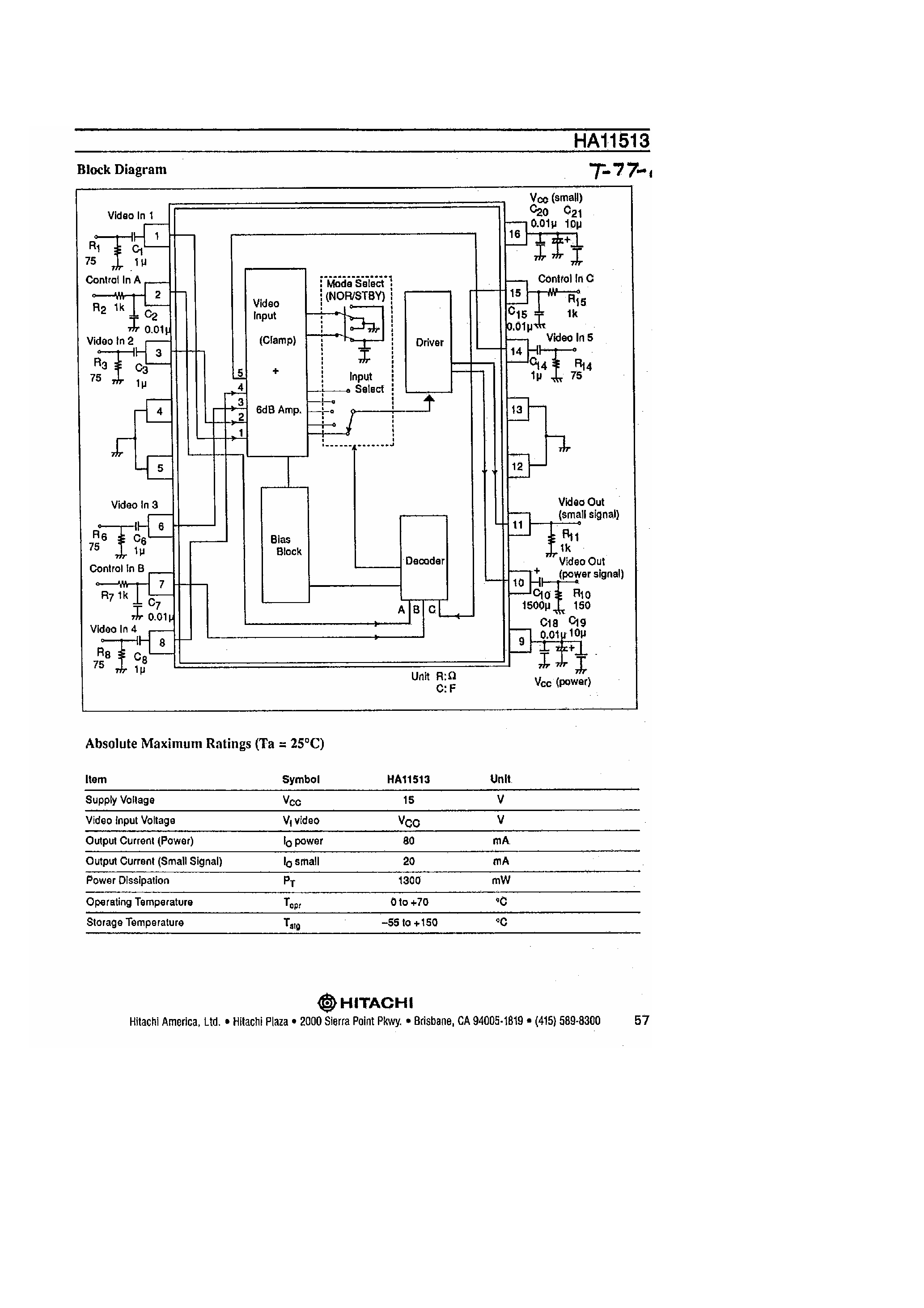 Datasheet HA11513 - 5 Channel Video Switch page 2