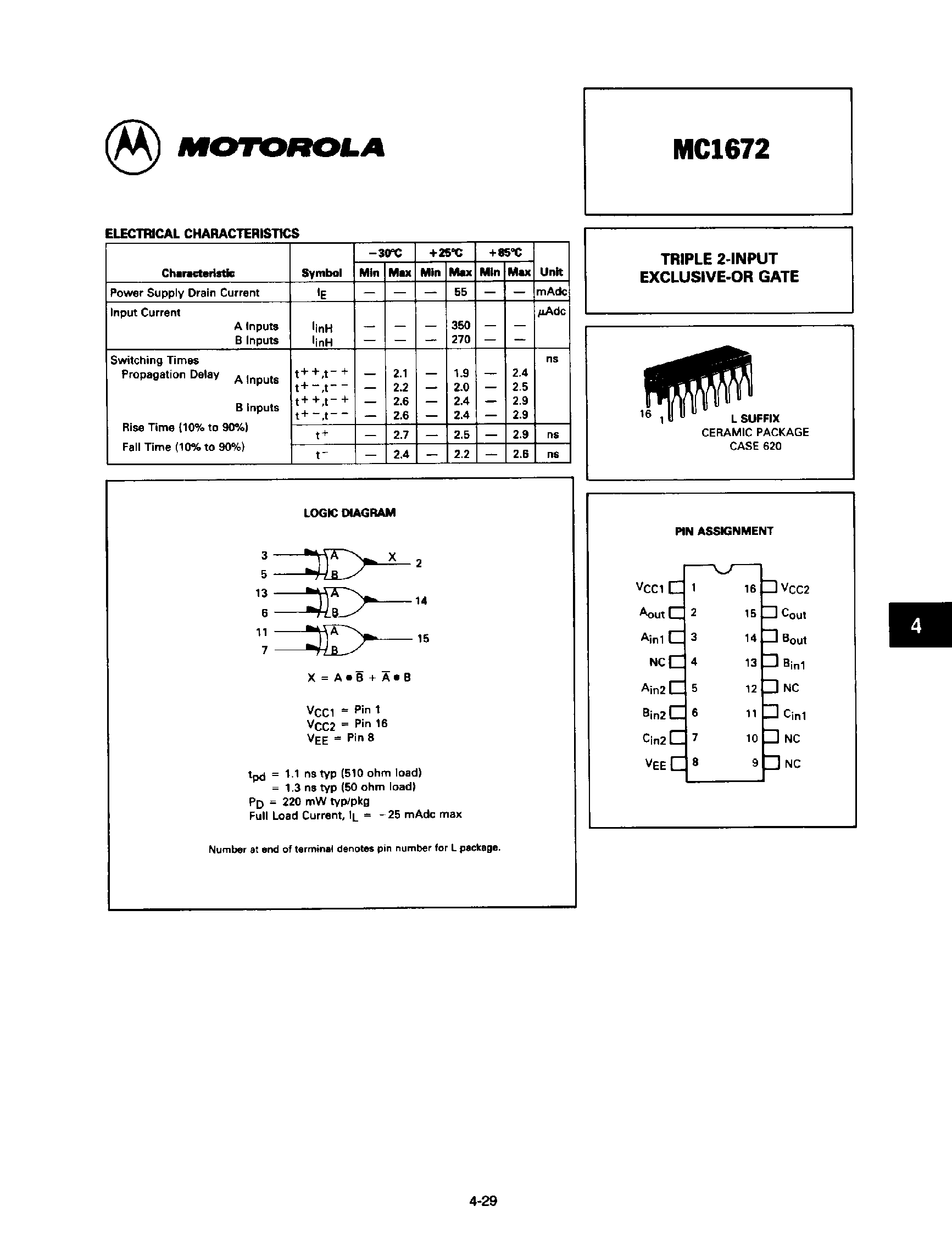 Datasheet 1672 - Triple 2 Input Exclusive OR Gate page 1