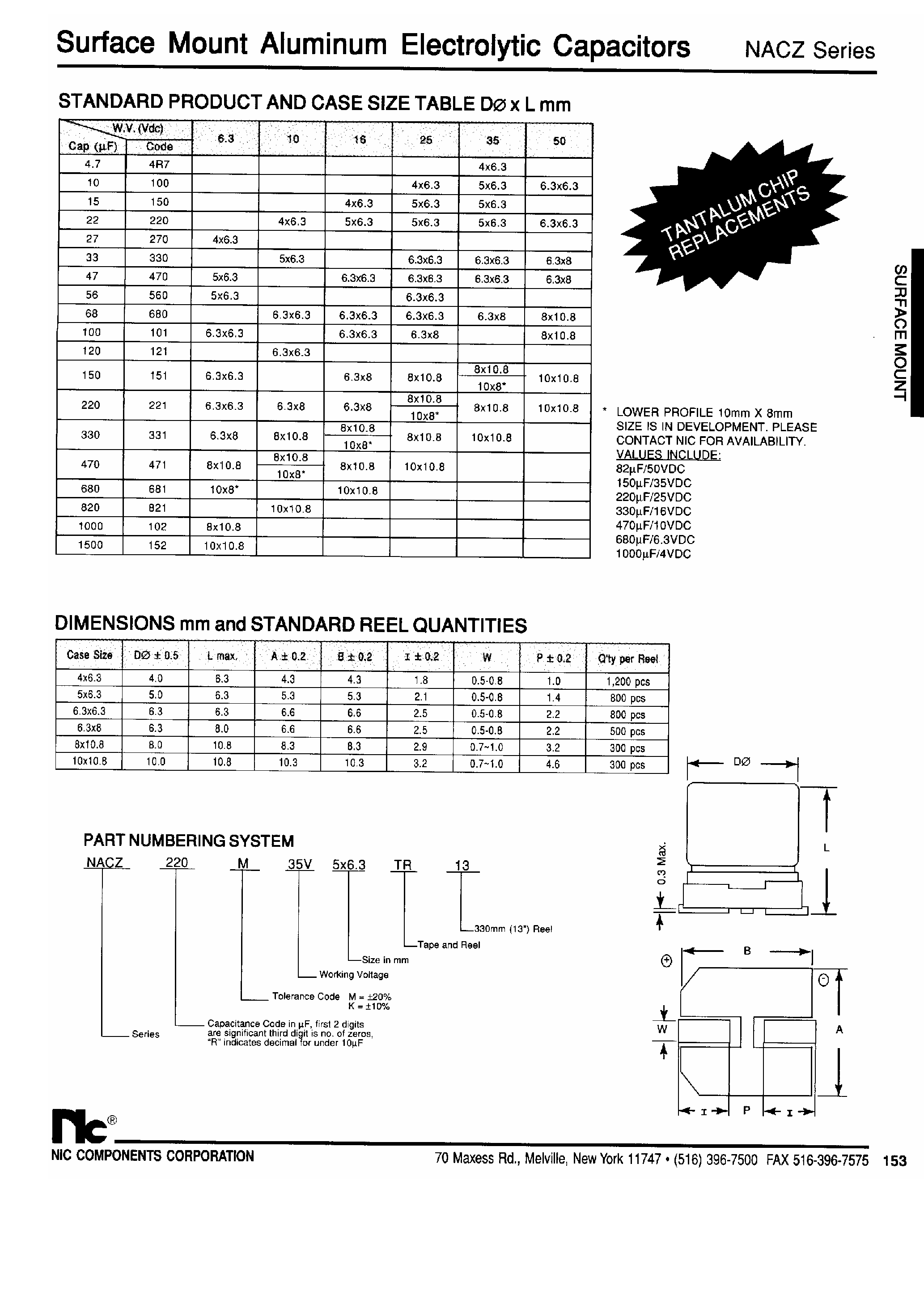 Datasheet NACZ470xxx - NACZ Series / Surface Mount Aluminum Electrolytic Capacitors page 2