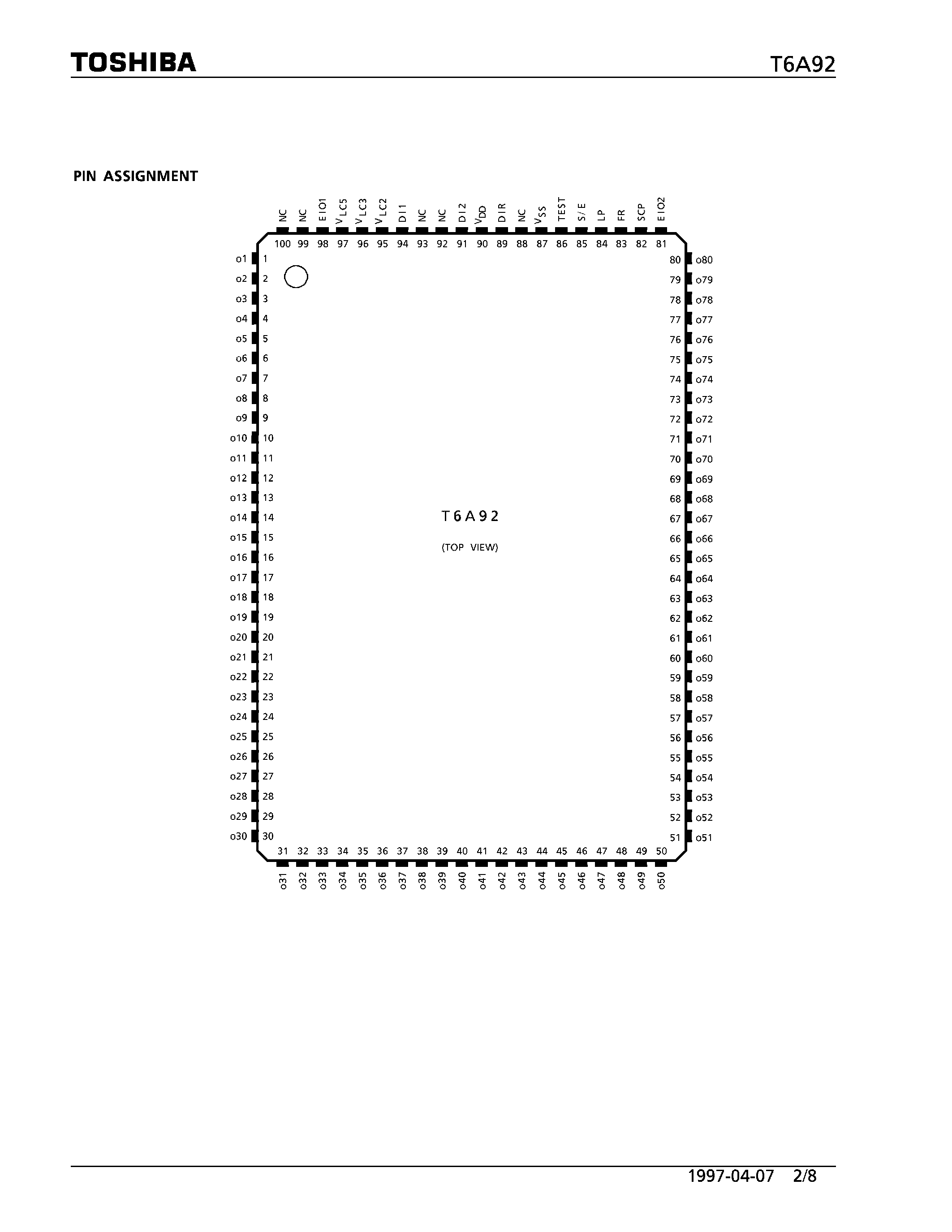 Datasheet T6A92 - COLUMN DRIVER LSI FOR A DOT MATRIX LCD page 2