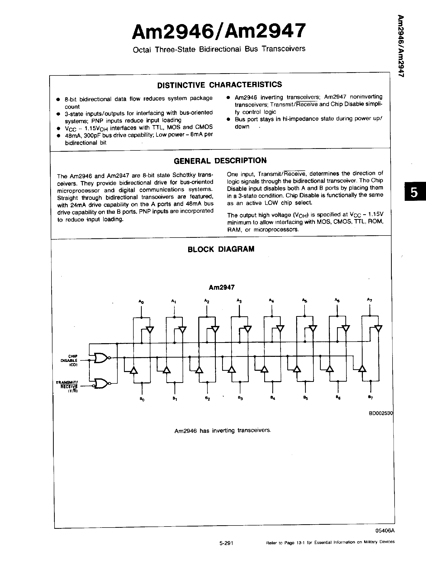 Datasheet AM2947 page 1 Datasheet AM2947 - Octal 3 State Birdirectional Bus Transceivers page 1