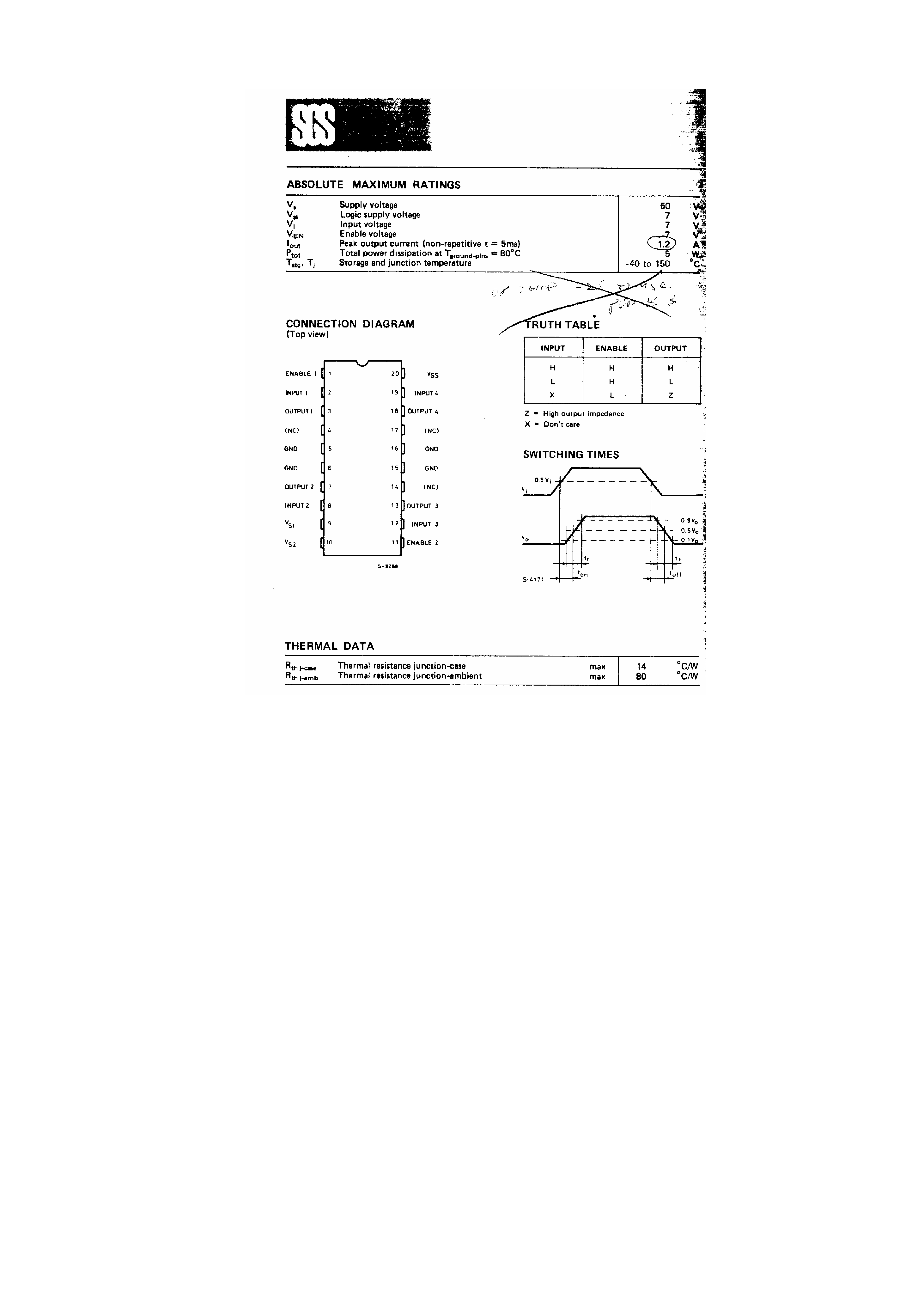 Datasheet L293 page 2 Datasheet L293 - Push Pull Four Channel / Dual H Bridge Driver page 2