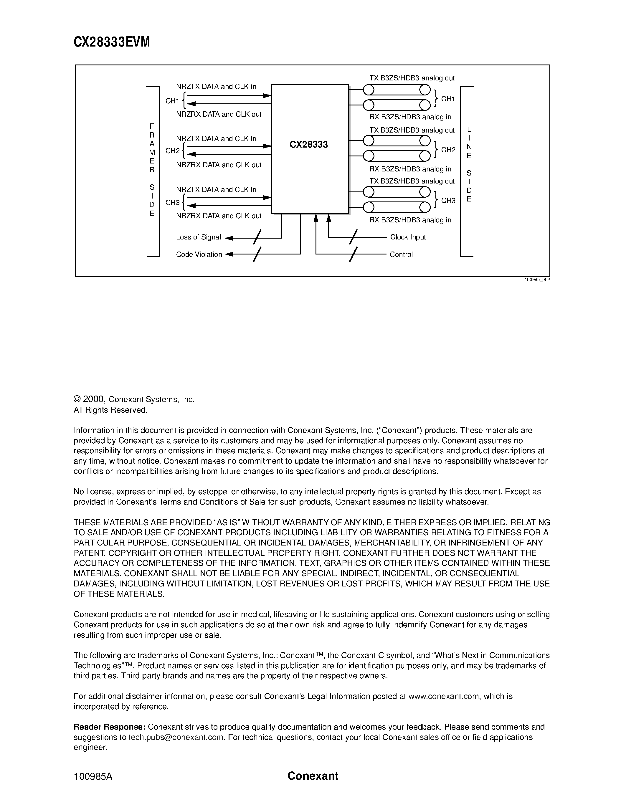 Даташит CX28331 - (CX28332 / CX28333) Single/Dual/Triple E3/DS3/STS-1 Line Interface Unit страница 2