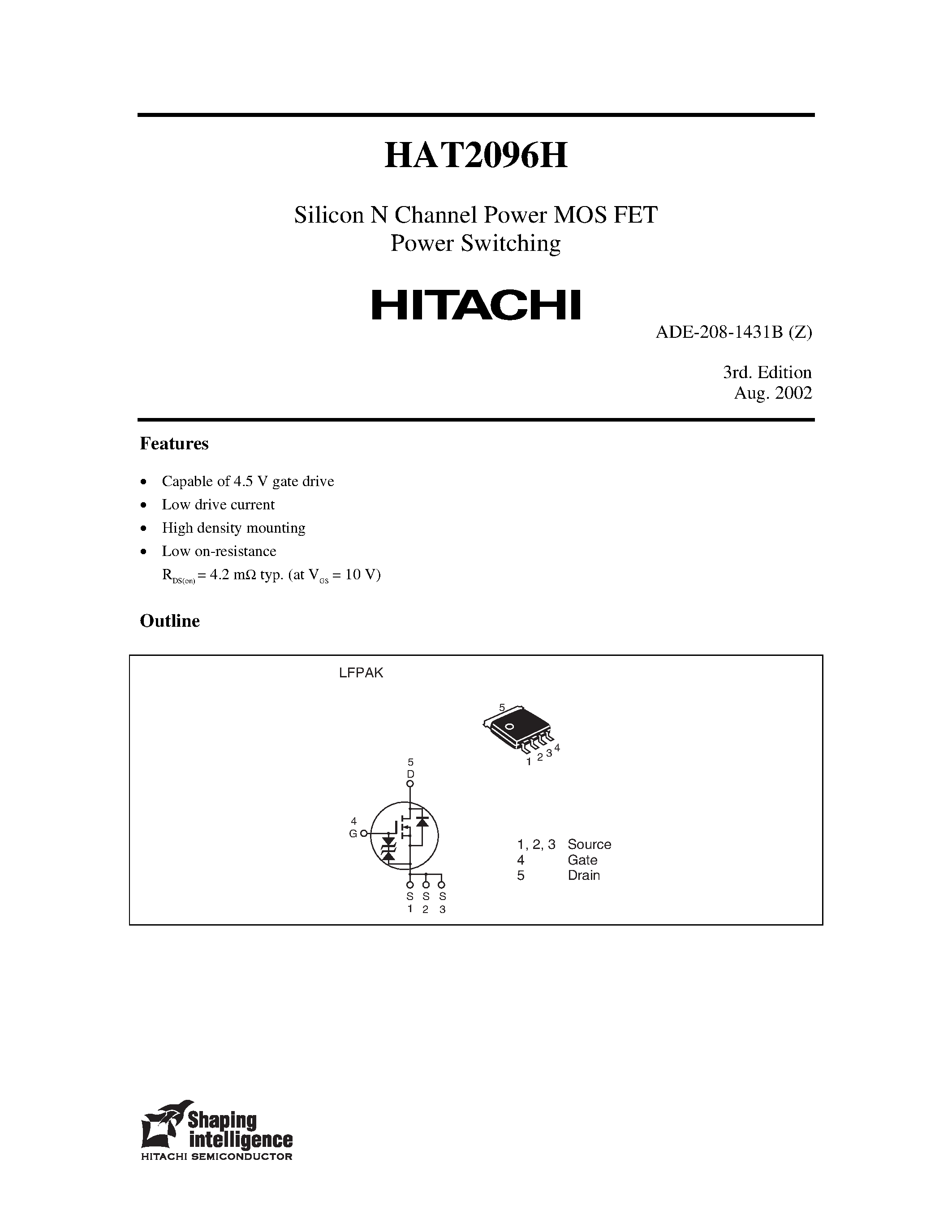 Datasheet HAT2096H - Silicon N Channel Power MOS FET page 1