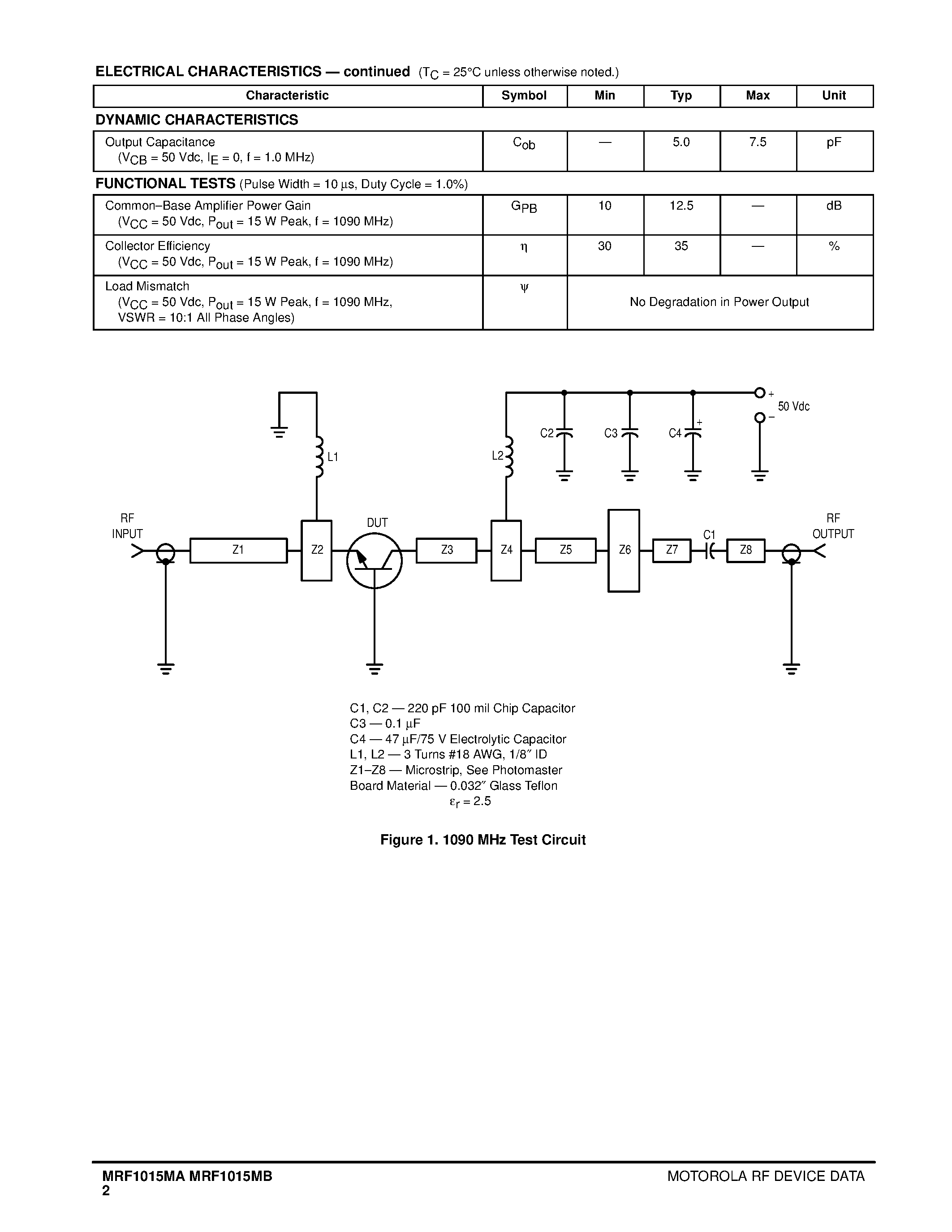 Datasheet MRF1015Mx page 2 Datasheet MRF1015Mx - MICROWAVE POWER TRANSISTORS page 2