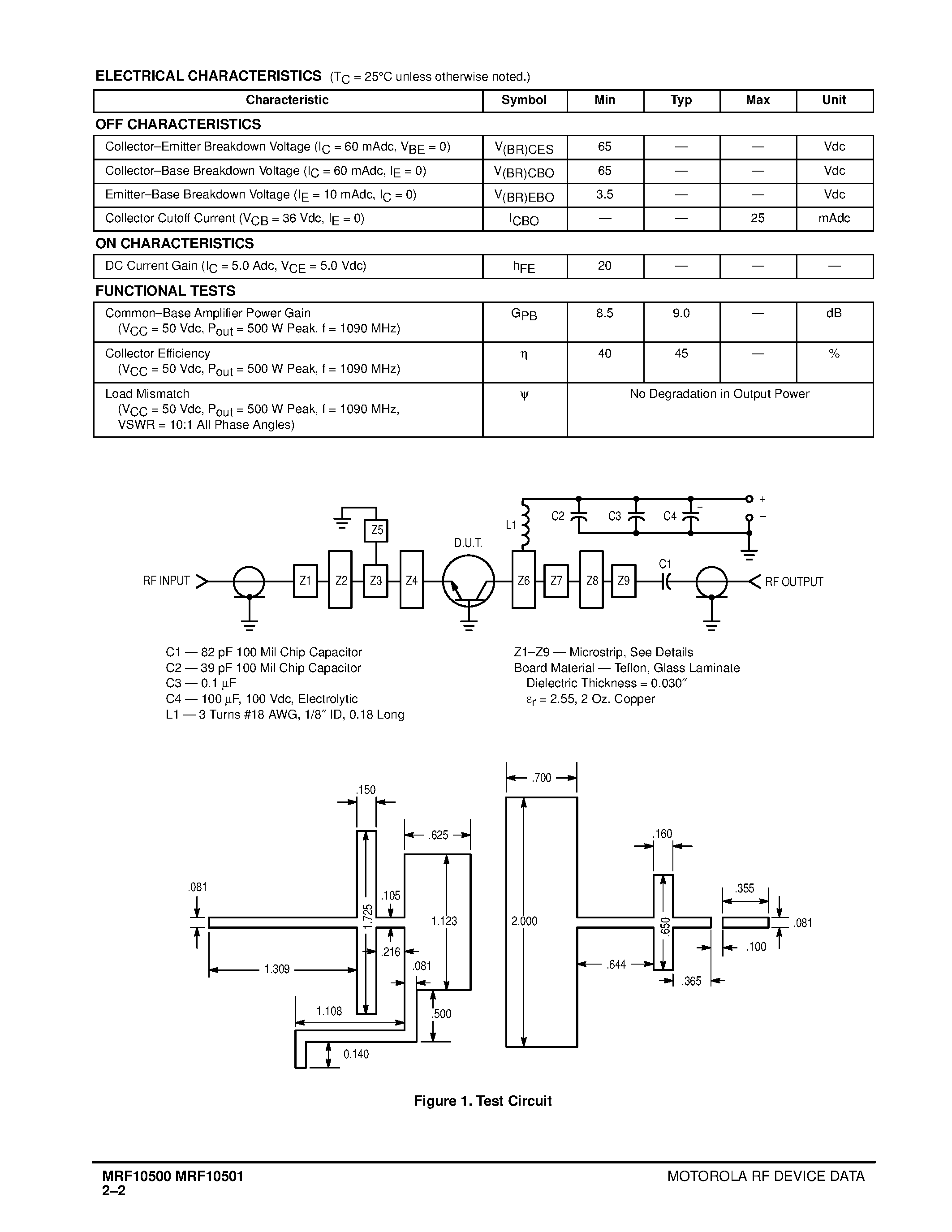 Datasheet MRF10500 page 2 Datasheet MRF10500 - MICROWAVE POWER TRANSISTORS page 2