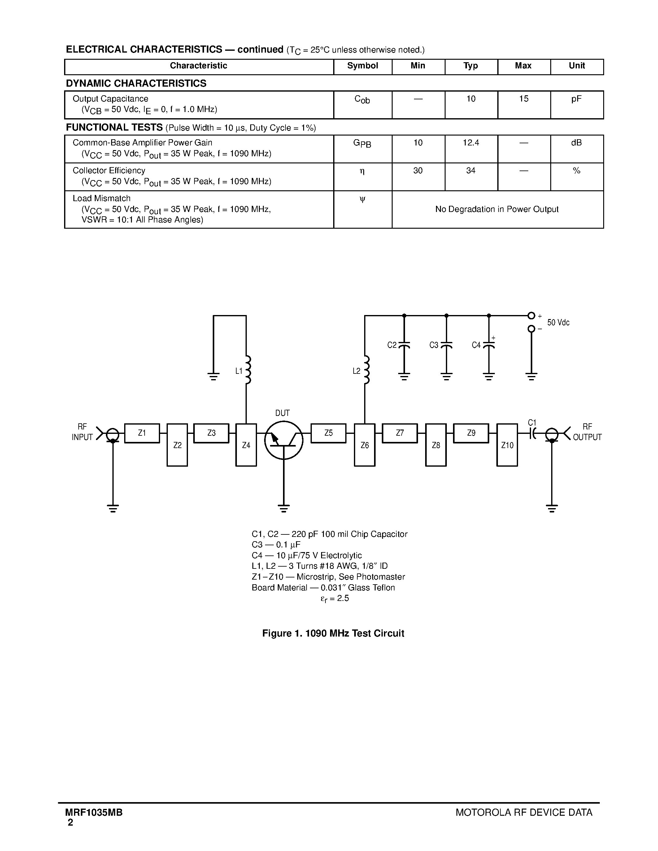Datasheet MRF1035MB page 2 Datasheet MRF1035MB - MICROWAVE POWER TRANSISTORS page 2