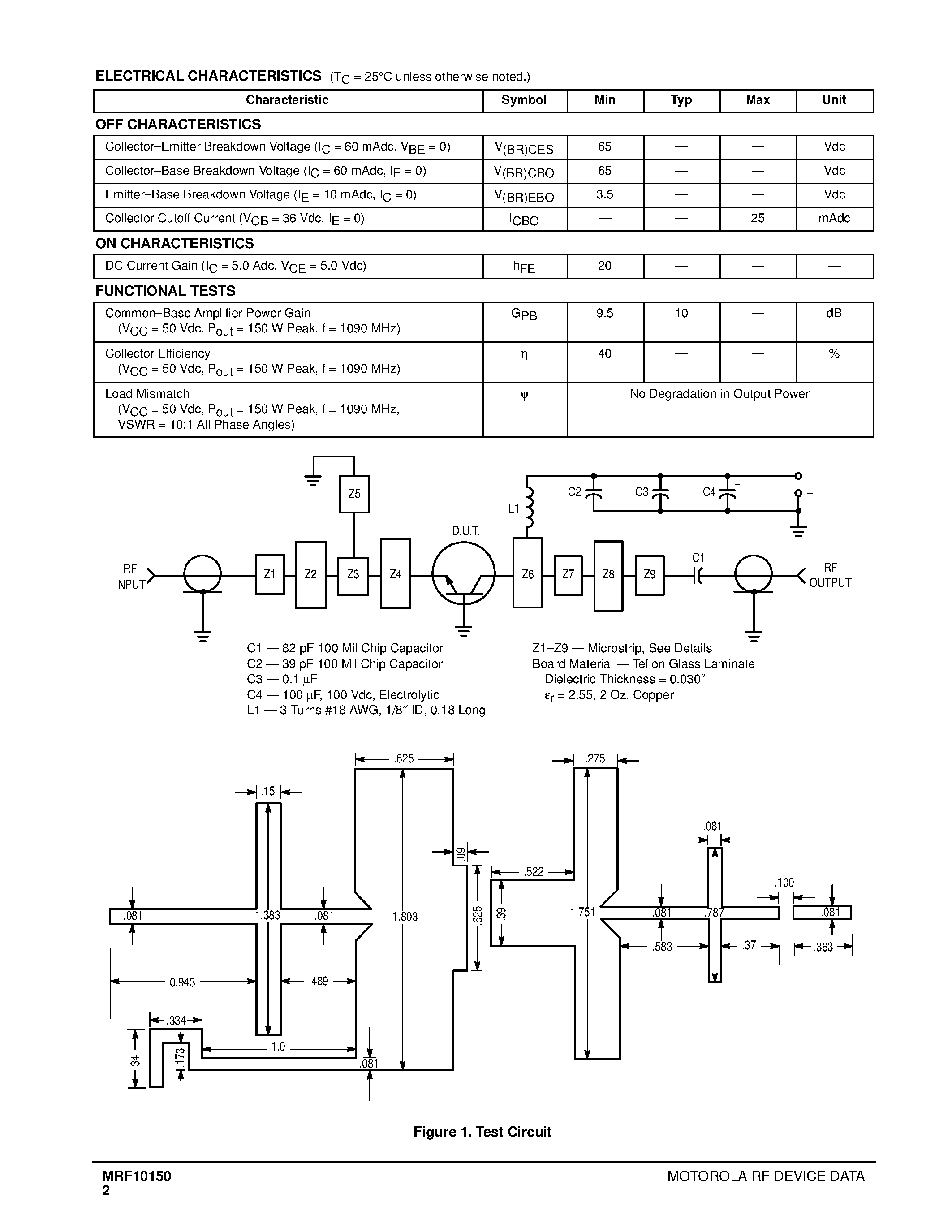 Datasheet MRF10150 - MICROWAVE POWER TRANSISTORS page 2