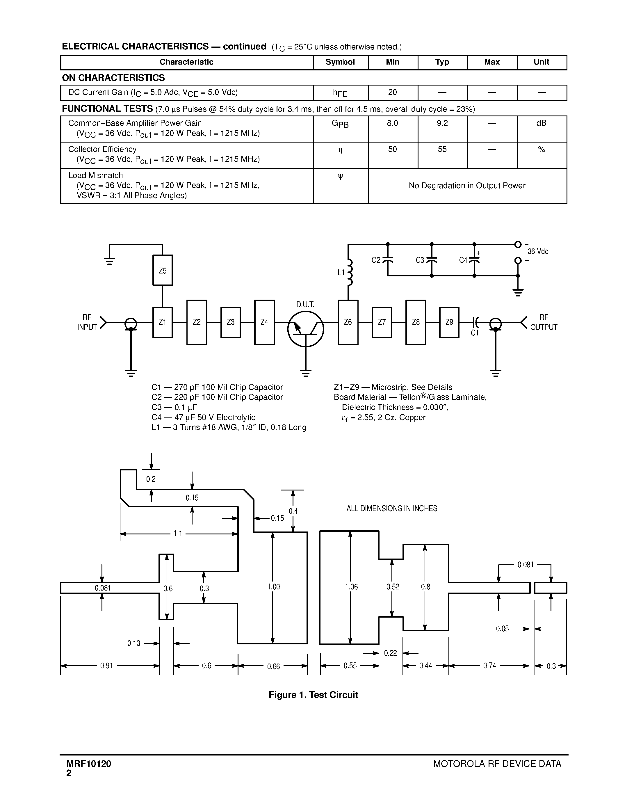 Datasheet MRF10120 page 2 Datasheet MRF10120 - MICROWAVE POWER TRANSISTORS page 2