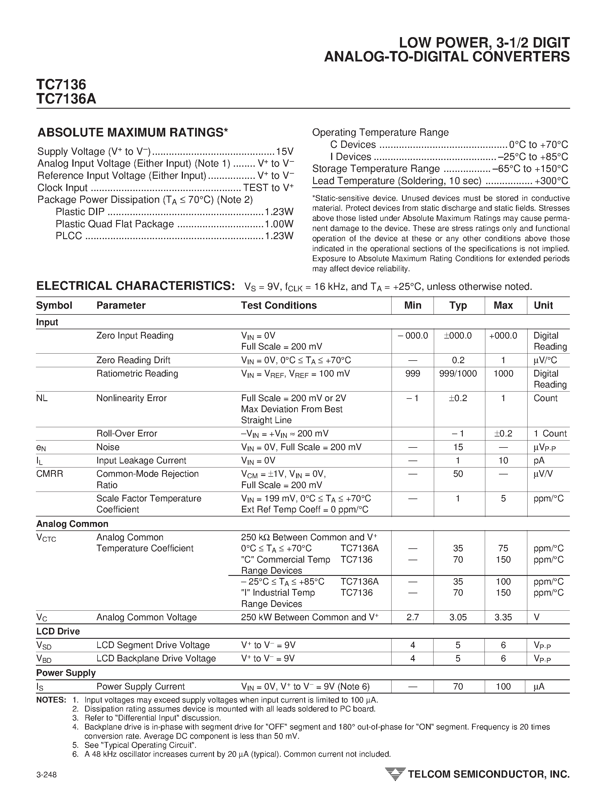Datasheet TC7136 - LOW POWER 3-1/2 DIGIT ANALOG-TO-DIGITAL CONVERTERS page 2