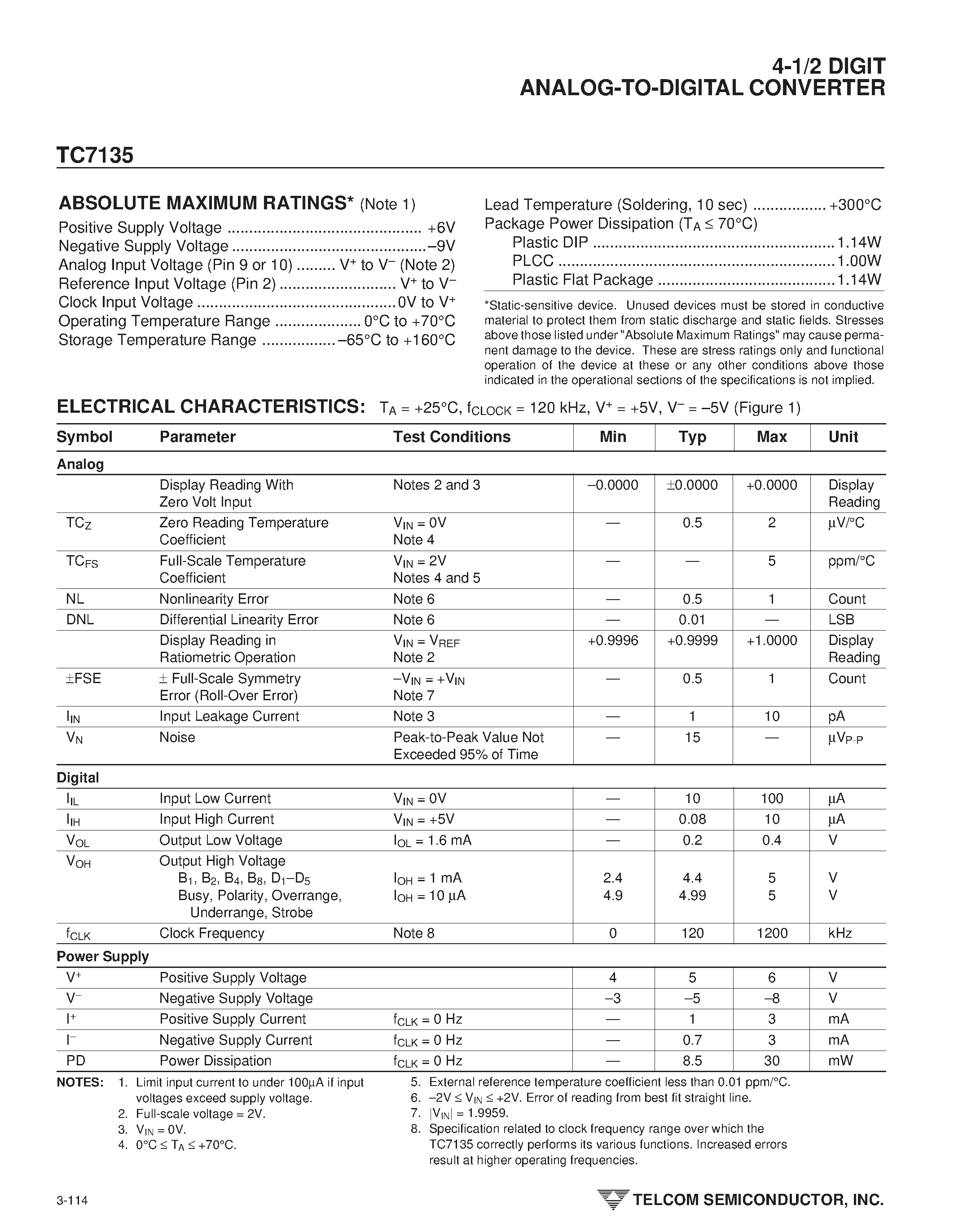 Datasheet TC7135 - 4-1/2 DIGIT ANALOG-TO-DIGITAL CONVERTER page 2
