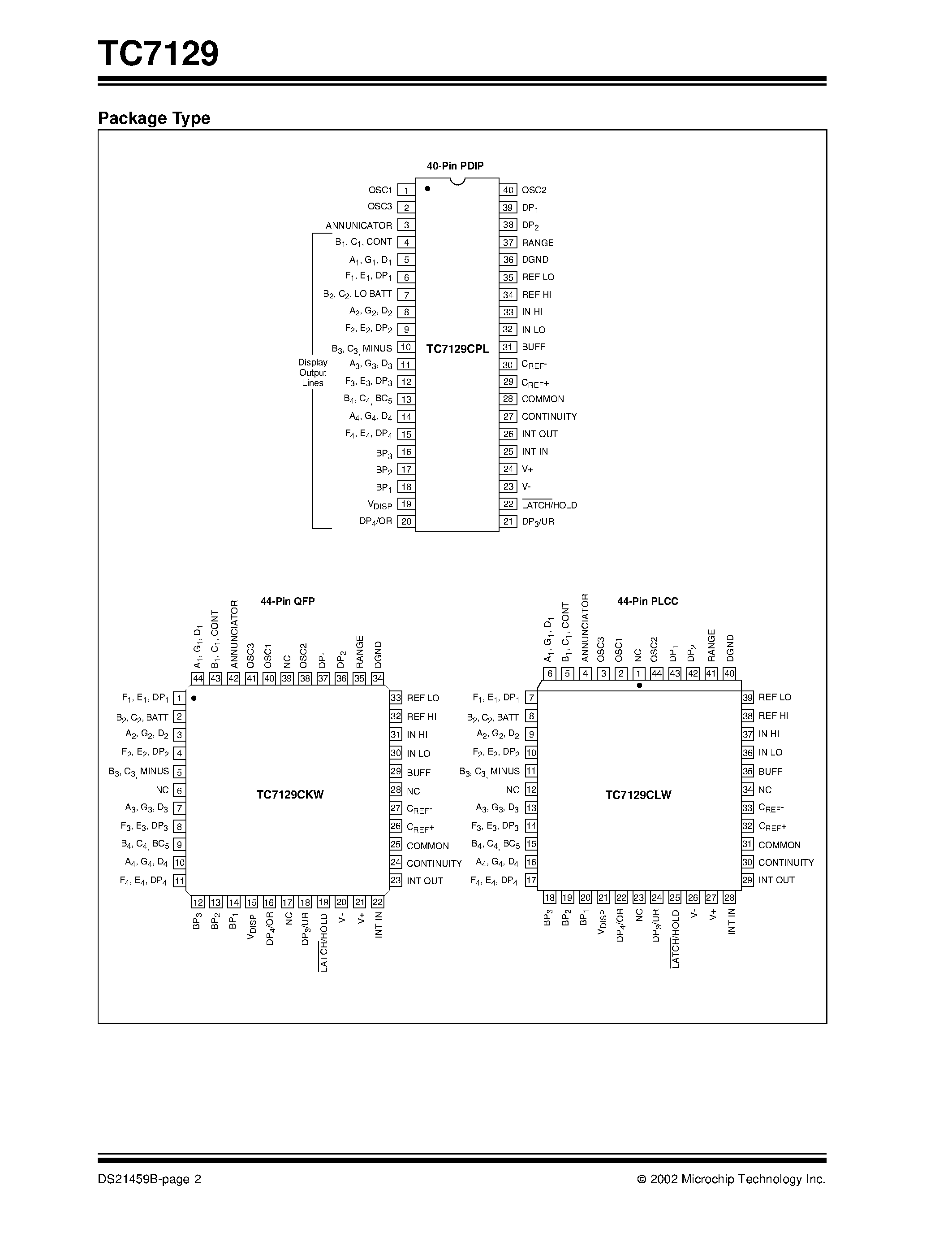 Datasheet TC7129 - 4-1/2 Digit Analog-to-Digital Converters with On-Chip LCD Drivers page 2