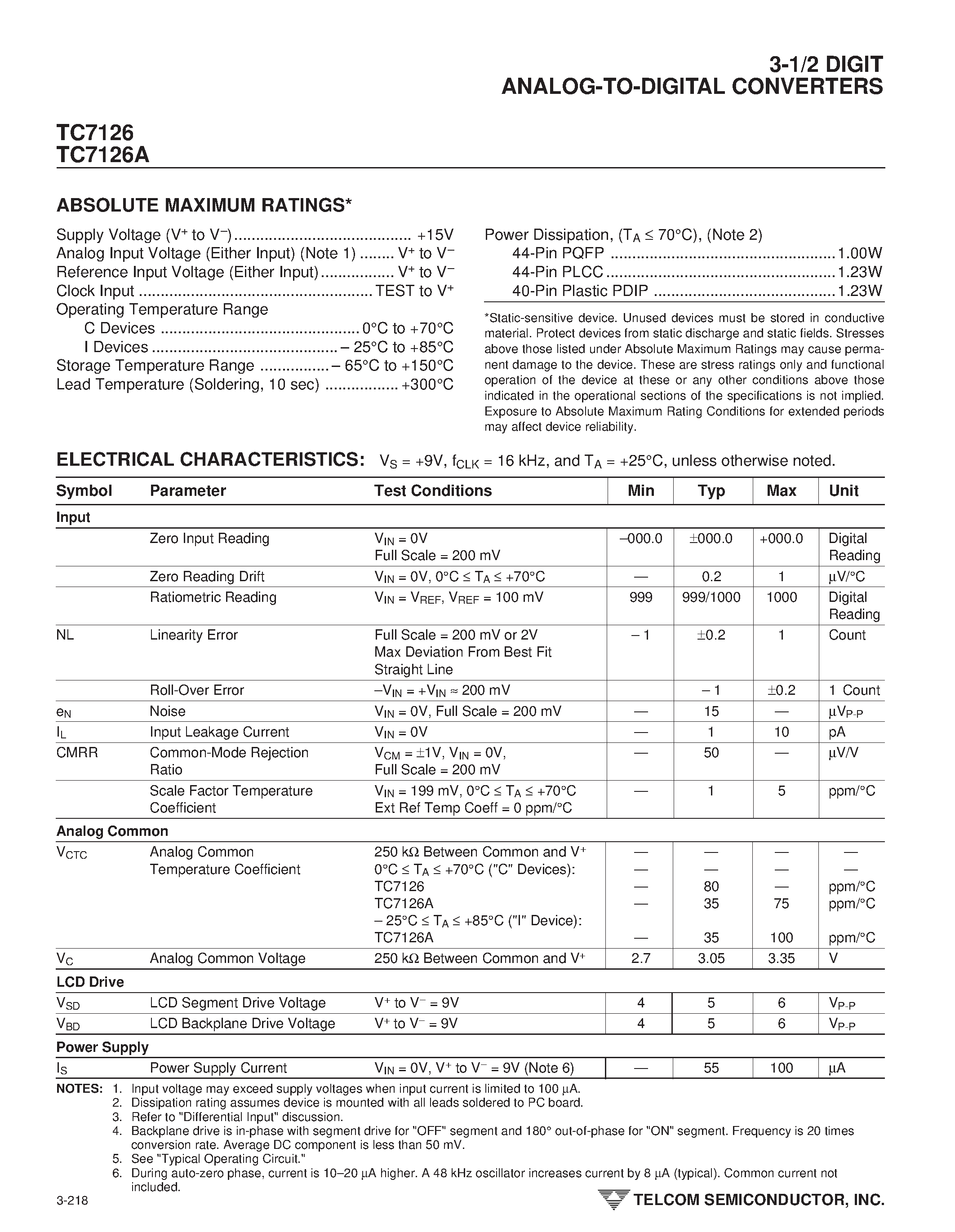 Datasheet TC7126 - 3-1/2 DIGIT ANALOG-TO-DIGITAL CONVERTERS page 2