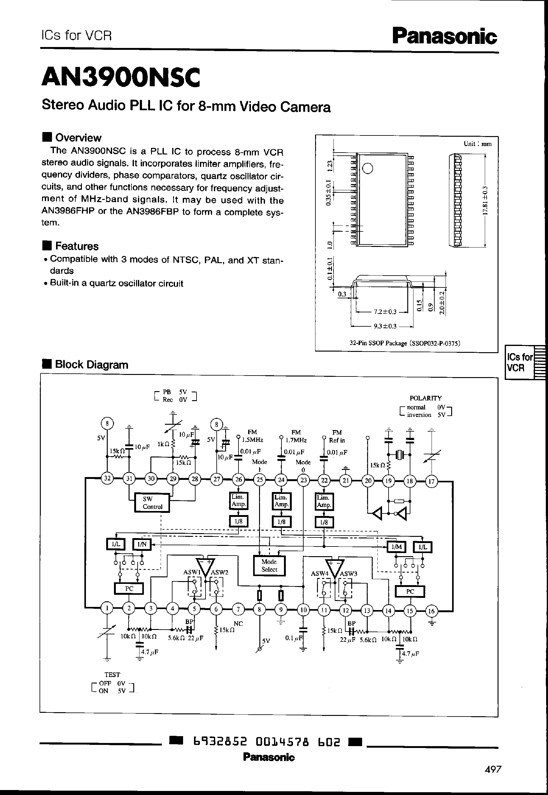 Даташит AN3900NSC - Stereo Audio PLL IC страница 1
