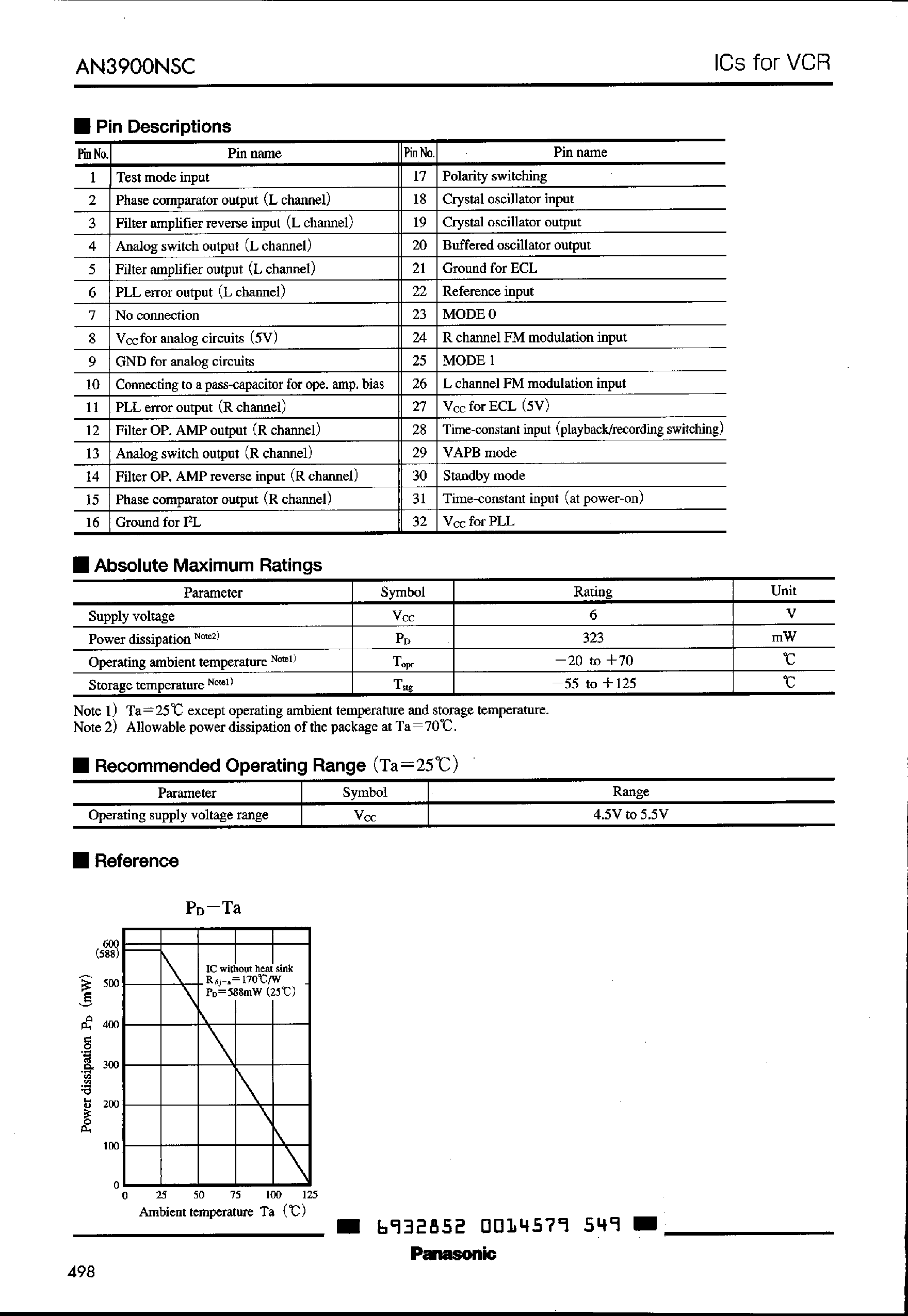 Даташит AN3900NSC - Stereo Audio PLL IC страница 2