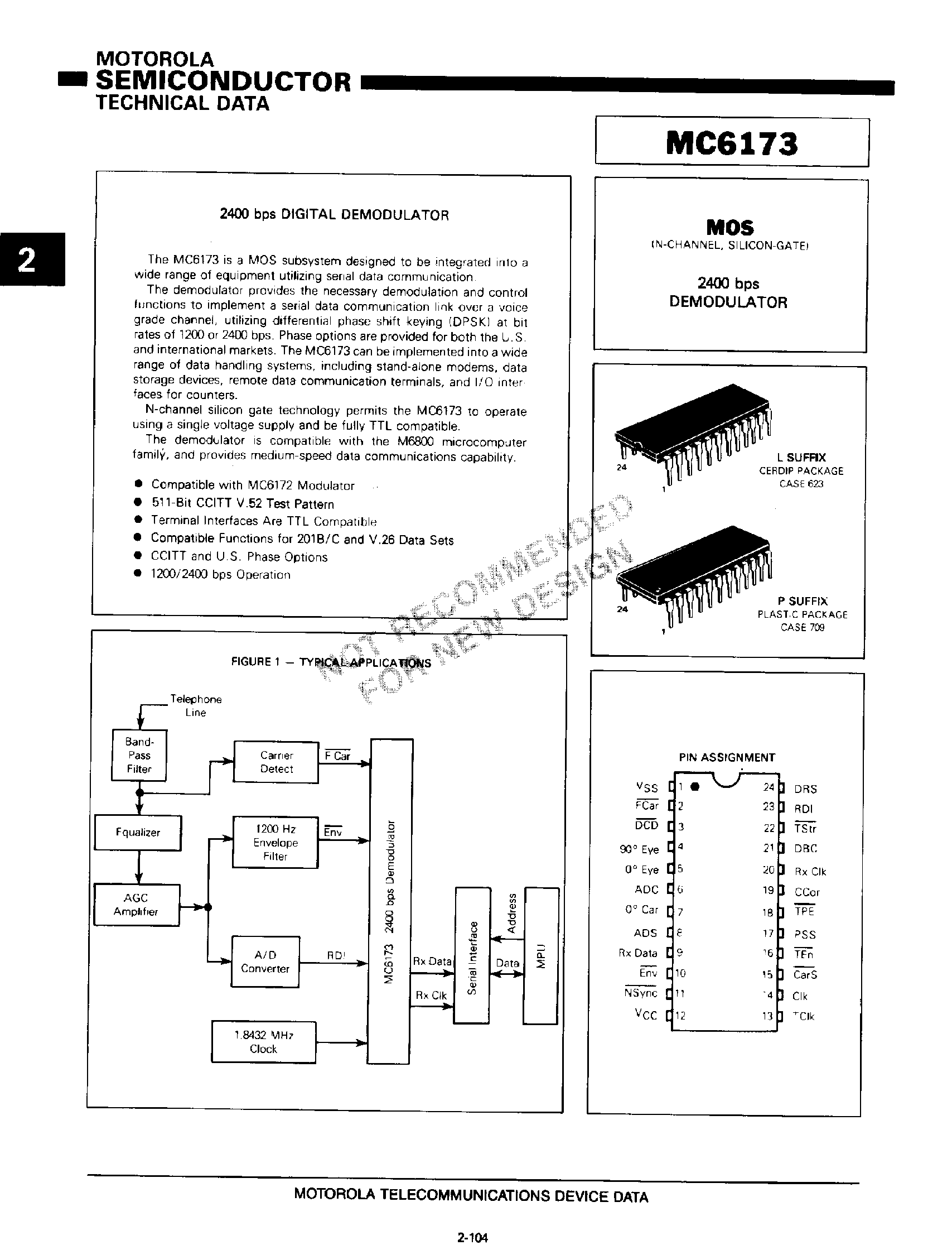 Datasheet MC6173 page 1 Datasheet MC6173 - 2400 bps Digital Demodulator page 1