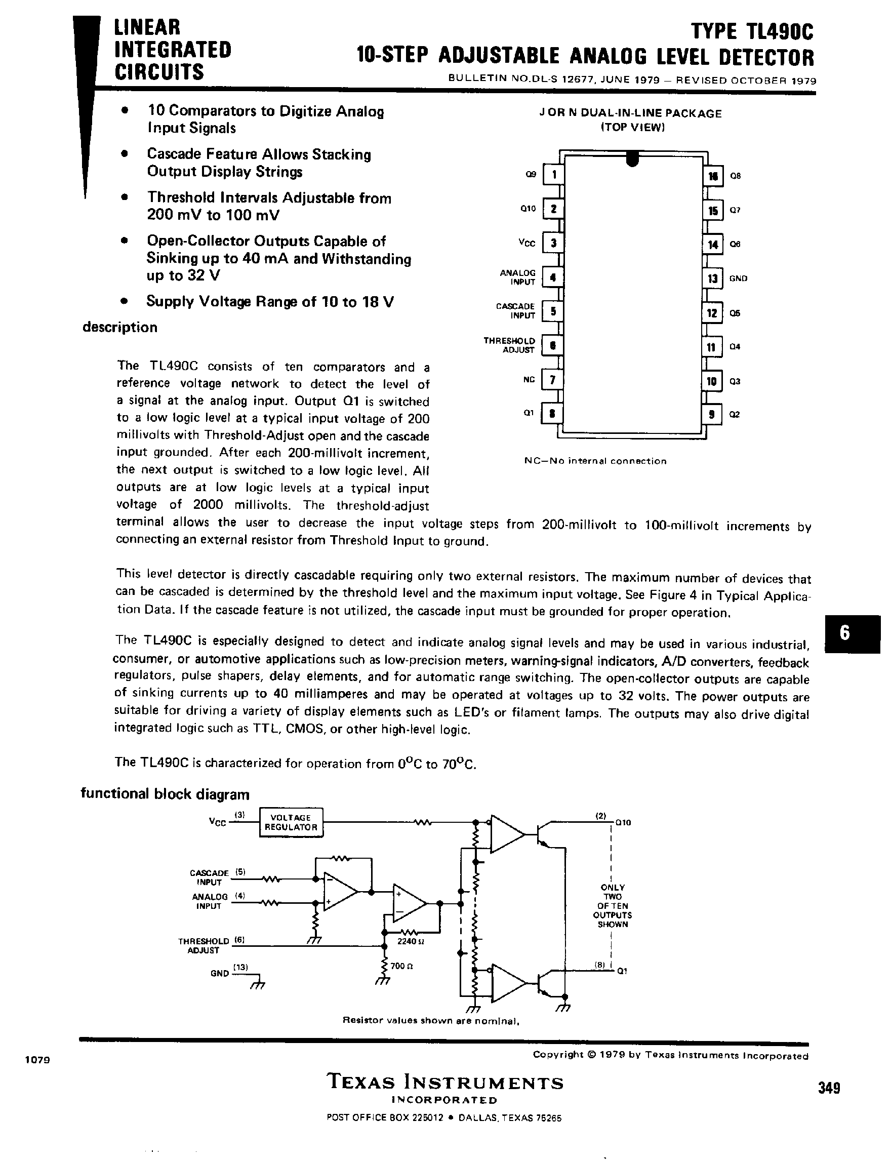 Даташит TL490C - 10 Step Adjustable Analog Level Detector страница 1