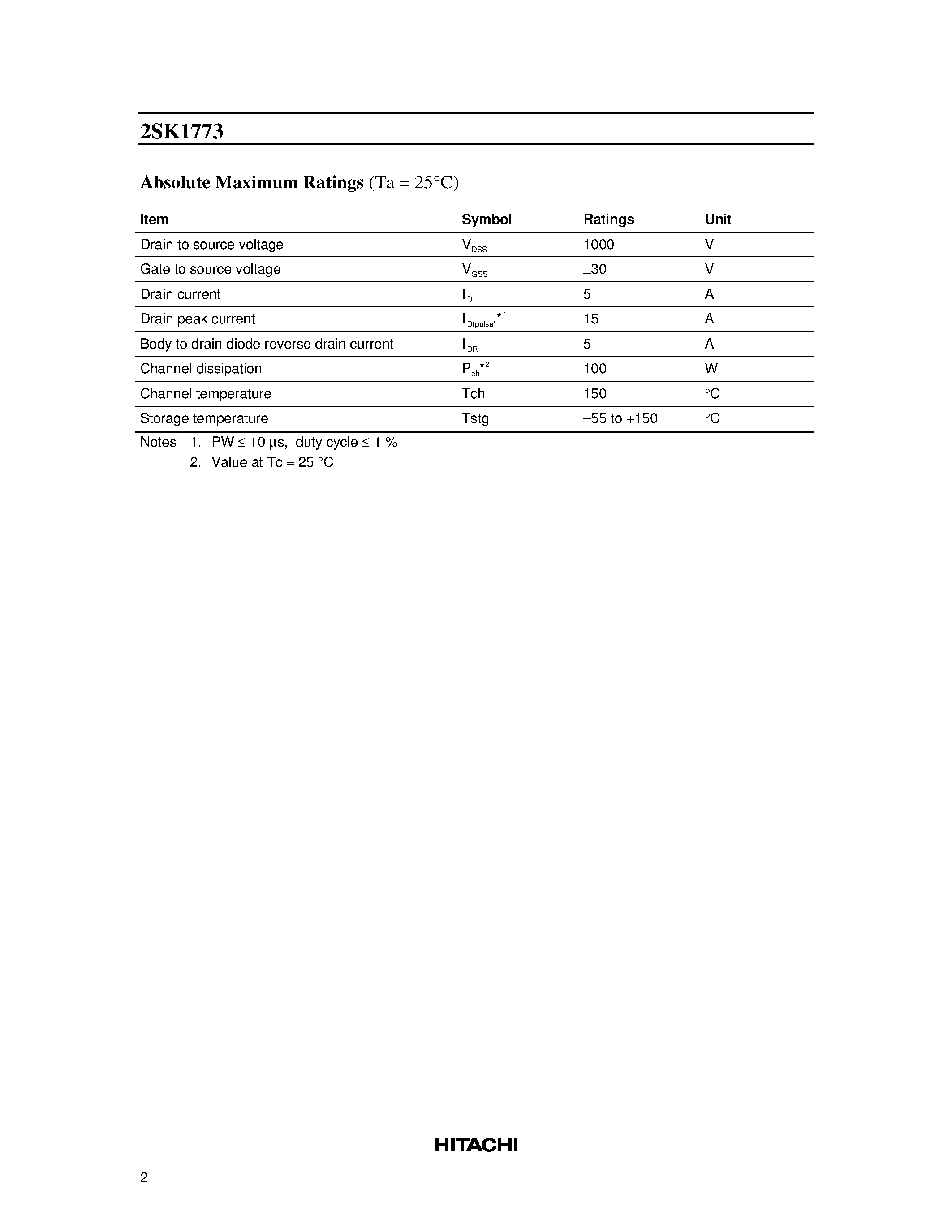 Datasheet K1773 - Silicon N-Channel MOS FET page 2