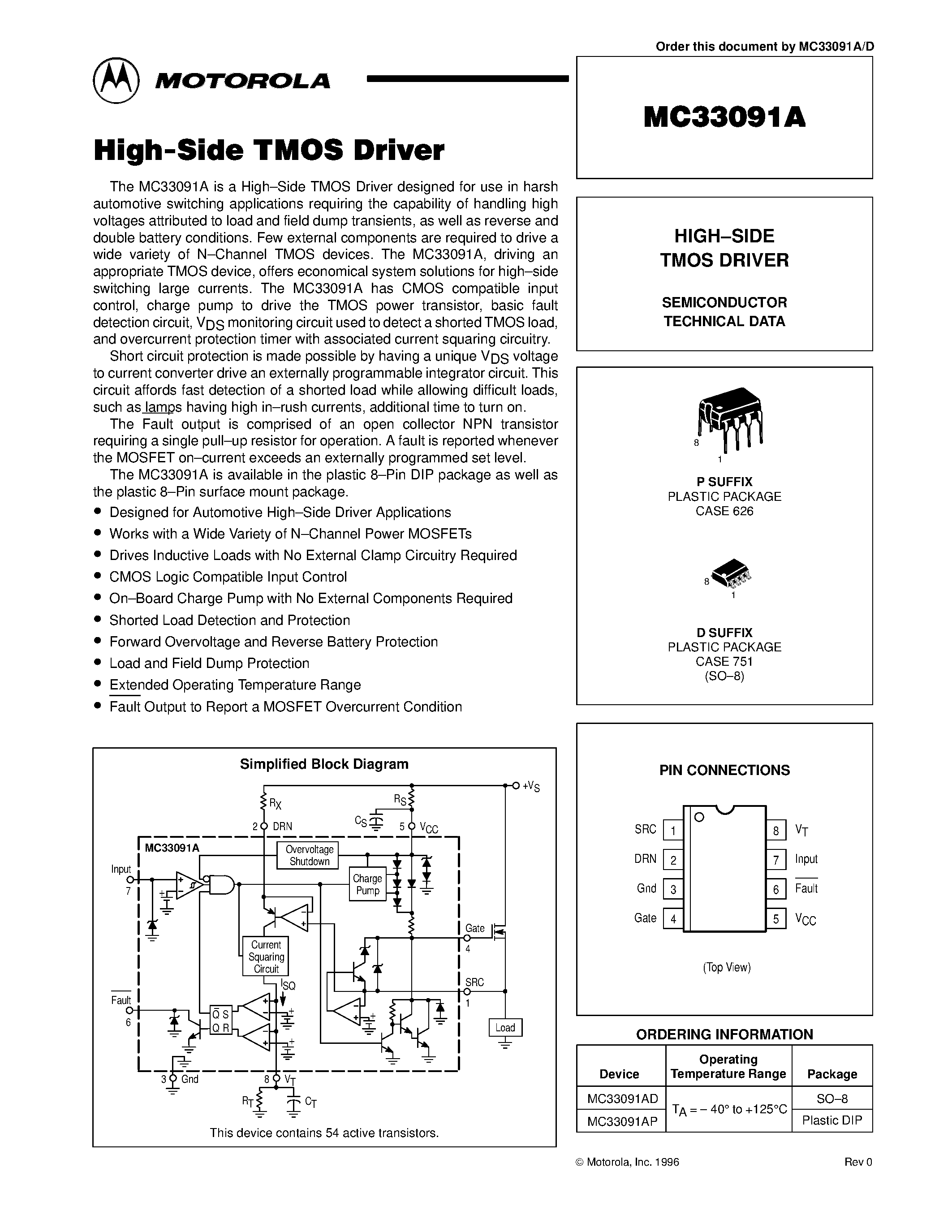 Даташит на микросхему MC33091A страница 1 Даташит MC33091A - HIGH-SIDE TMOS DRIVER страница 1