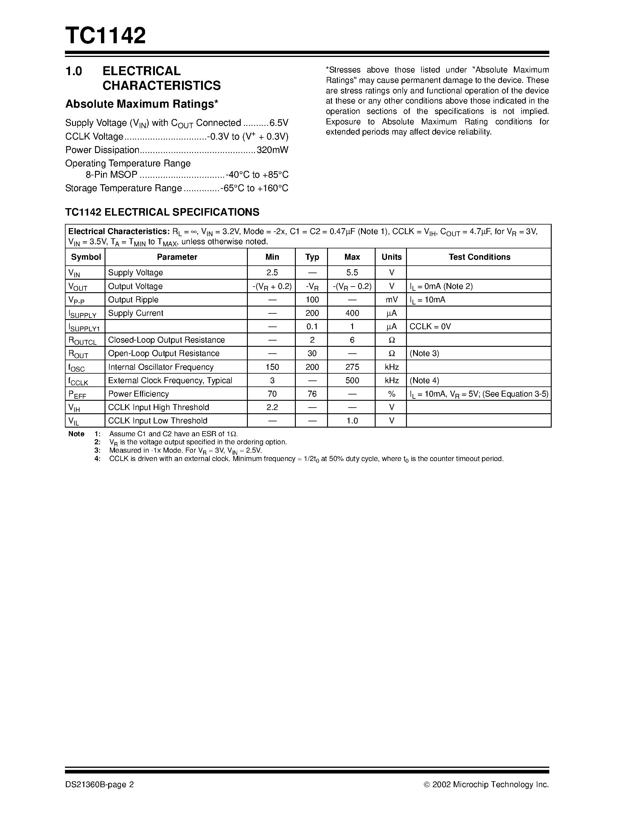 Datasheet TC1142 - Inductorless -2x Boost/Buck Regulator page 2