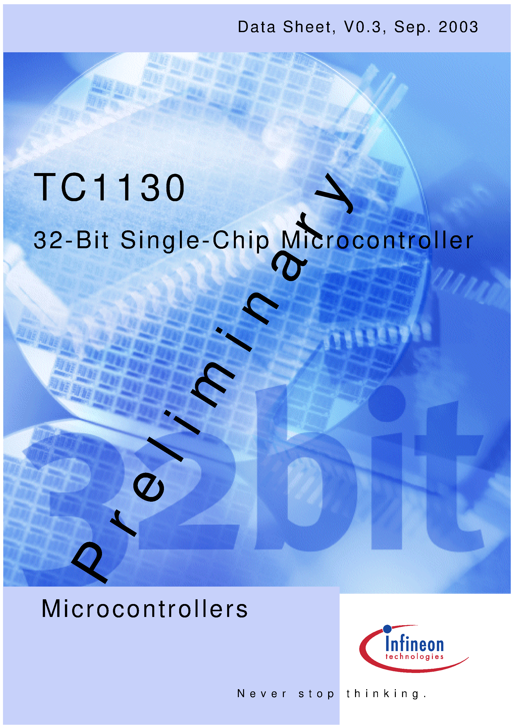 Datasheet TC1130 page 1 Datasheet TC1130 - 32-Bit Single-Chip Microcontroller page 1