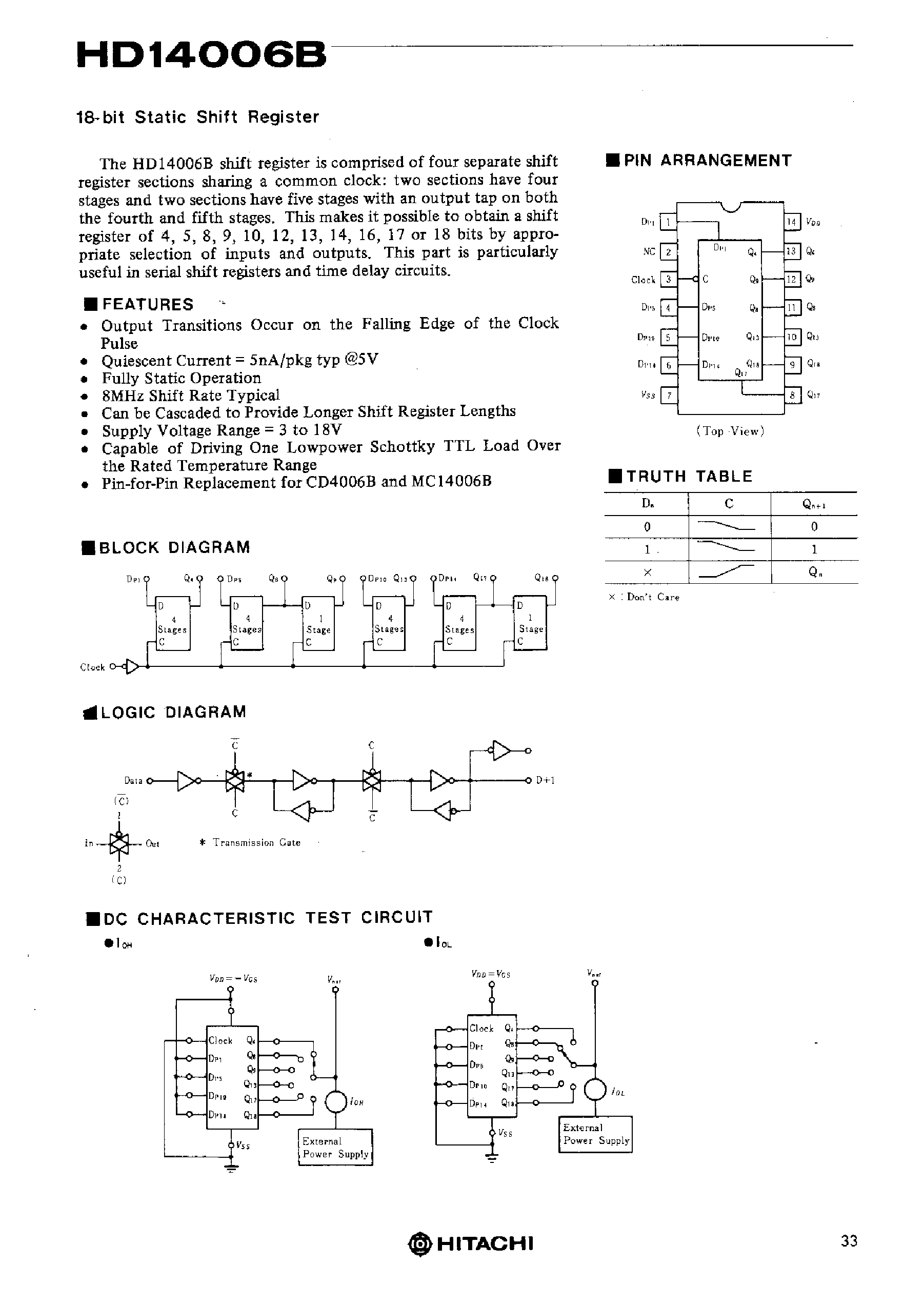 Даташит на микросхему D14006 страница 1 Даташит D14006 - 18-bit Static Shift Register страница 1