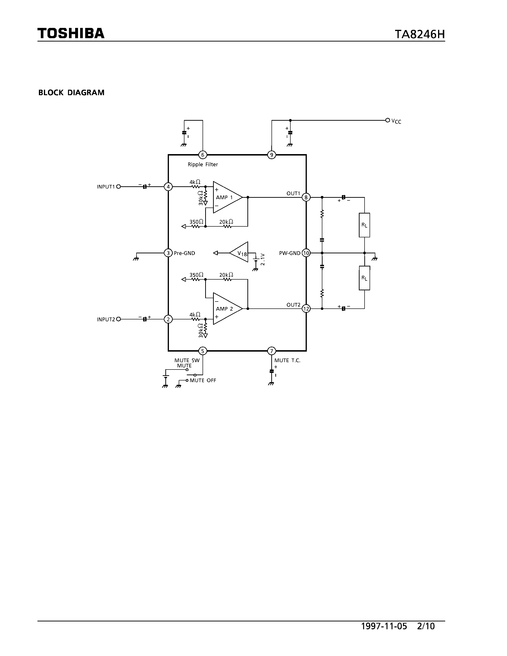 Даташит TA8246H - DUAL AUDIO POWER AMPLIFIER 6W x 2CH страница 2
