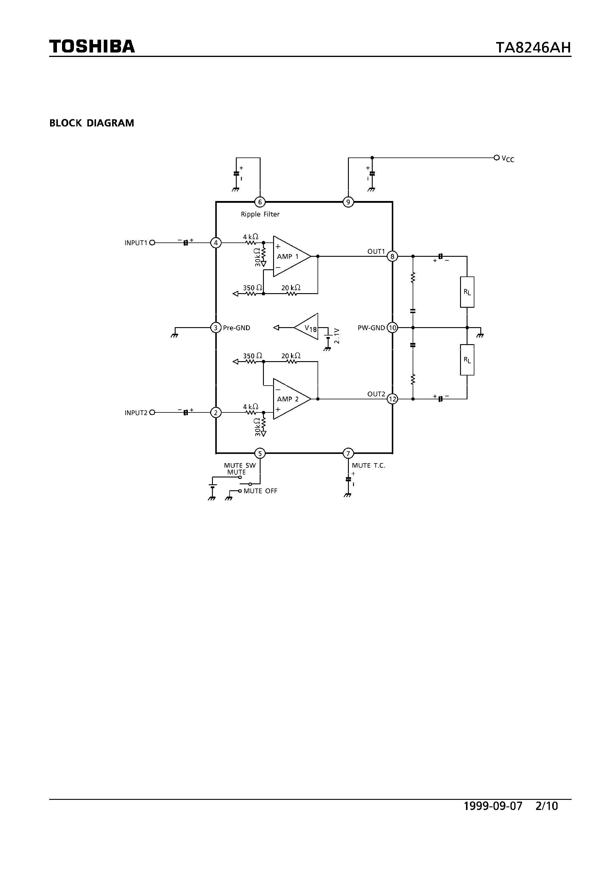 Даташит TA8246AH - DUAL AUDIO POWER AMPLIFIER 6W x 2CH страница 2