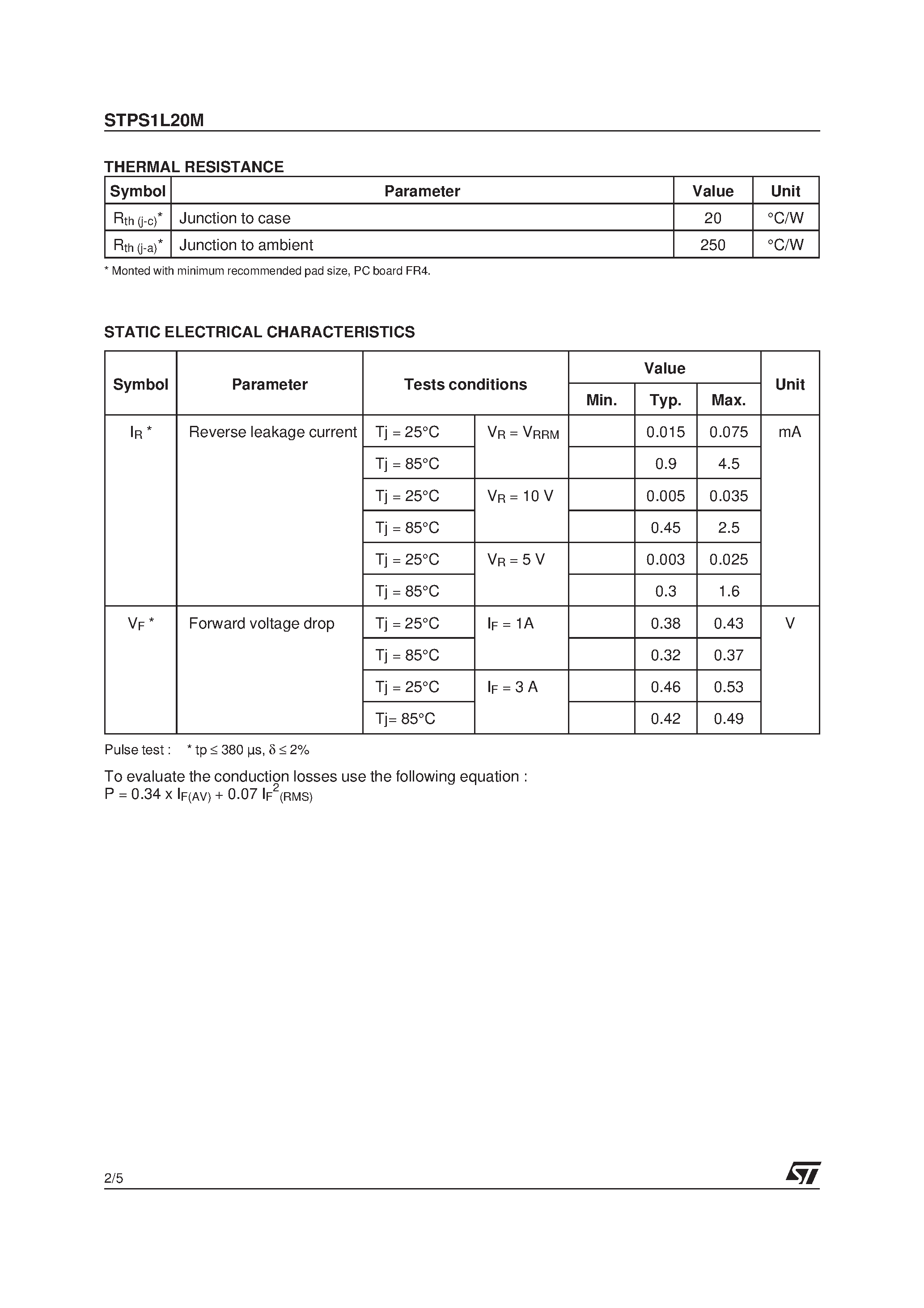 Datasheet STPS1L20M - LOW DROP POWER SCHOTTKY RECTIFIER page 2