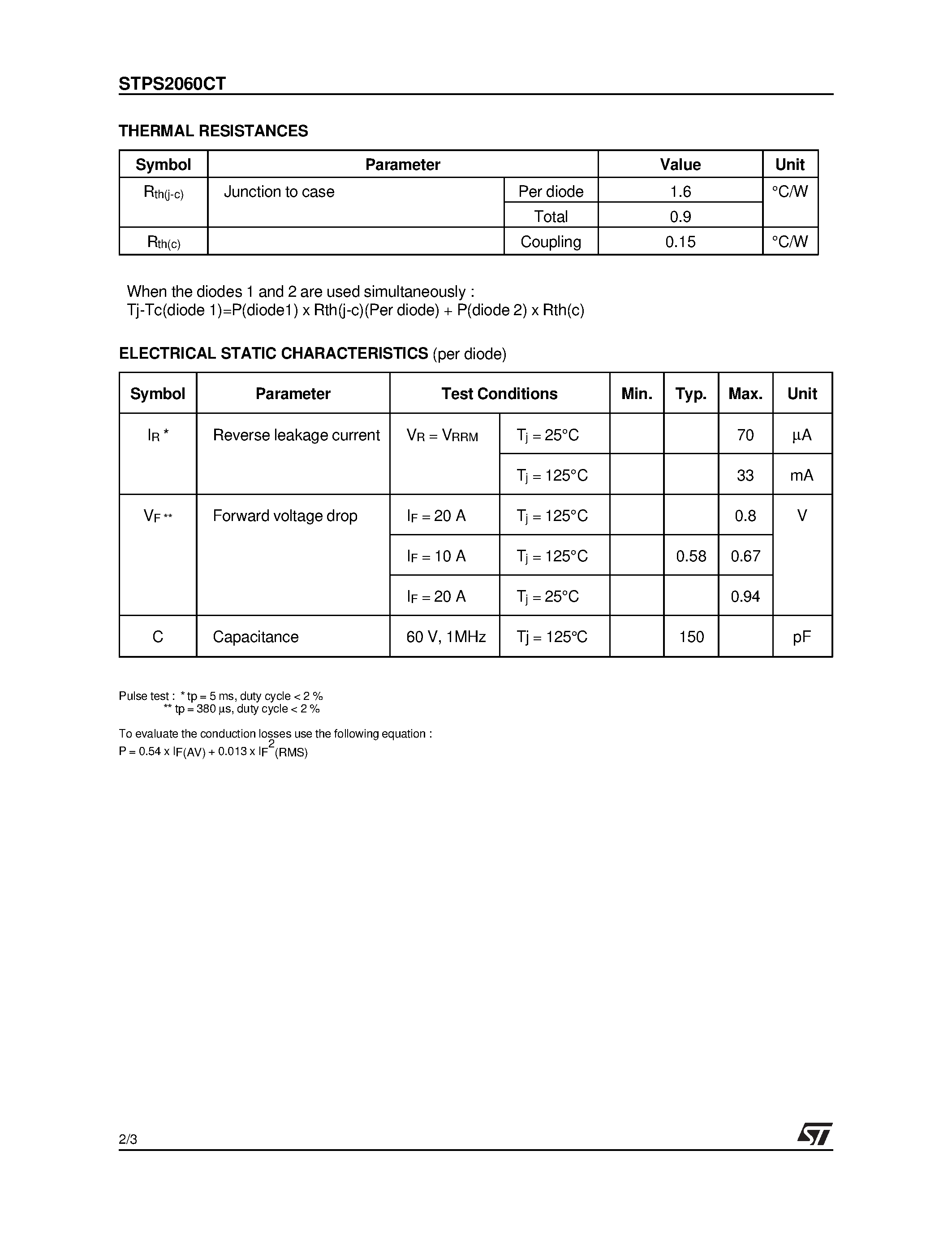 Datasheet STPS2060CT - POWER SCHOTTKY RECTIFIER page 2