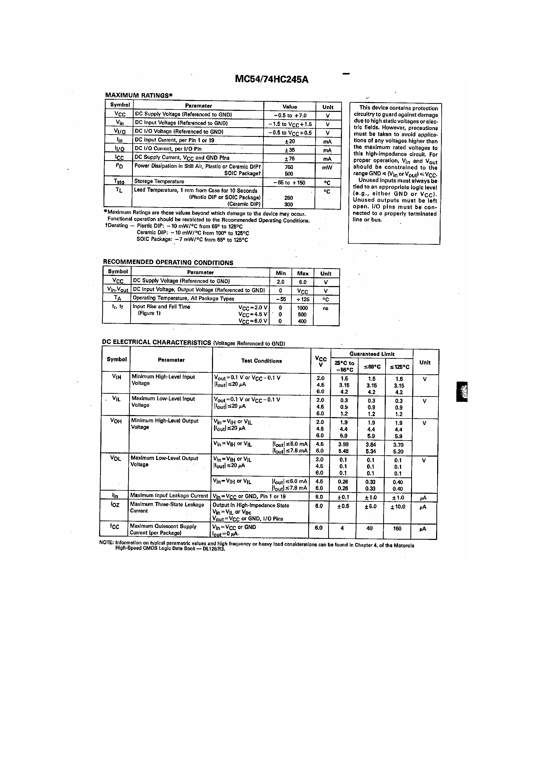 Даташит на микросхему MC54HC245A страница 2 Даташит MC54HC245A - Octal 3 State Noninverting Bus Transceiver страница 2