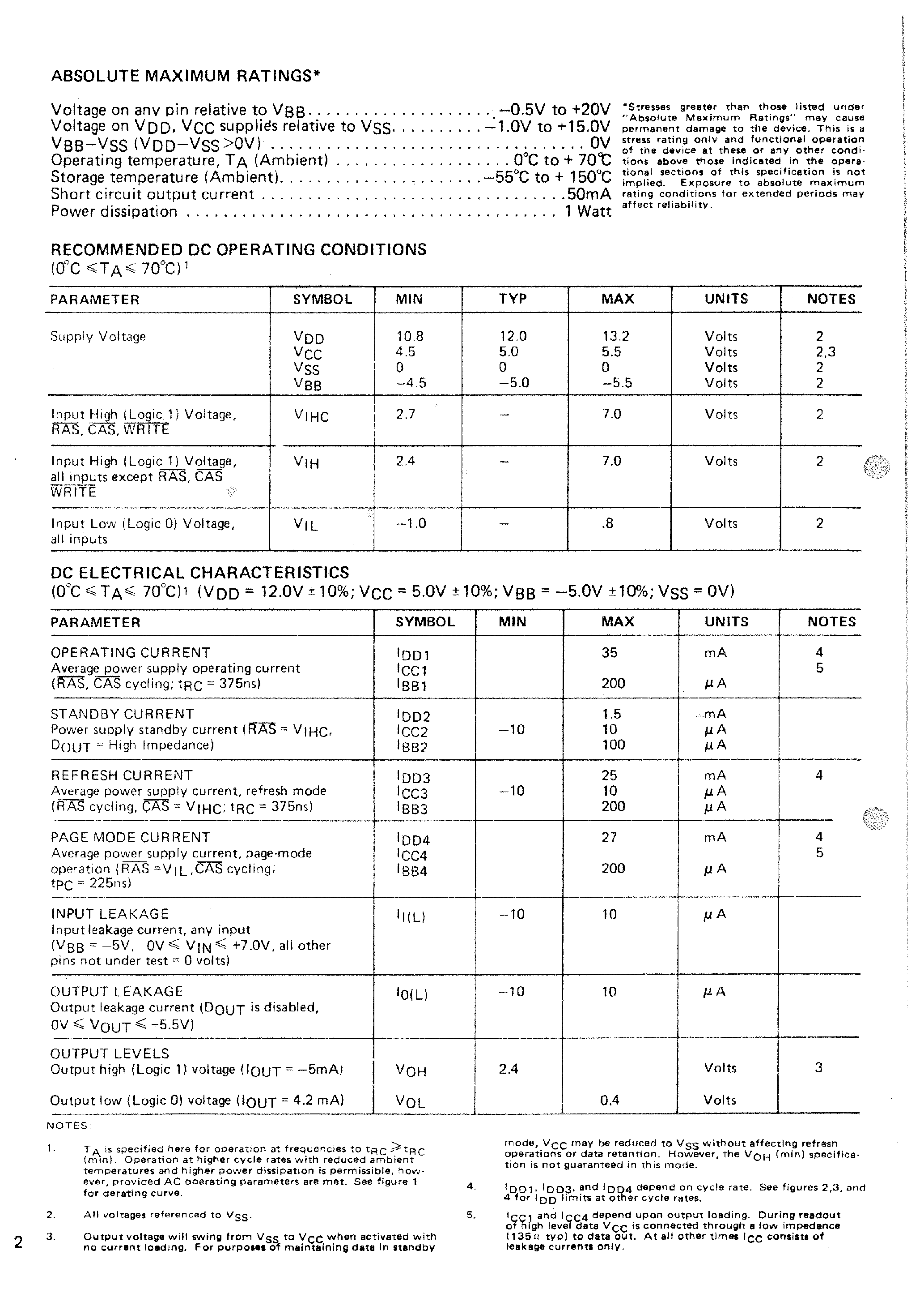 Datasheet MK4116P - 16384 X 1 BIT DYNAMIC RAM page 2