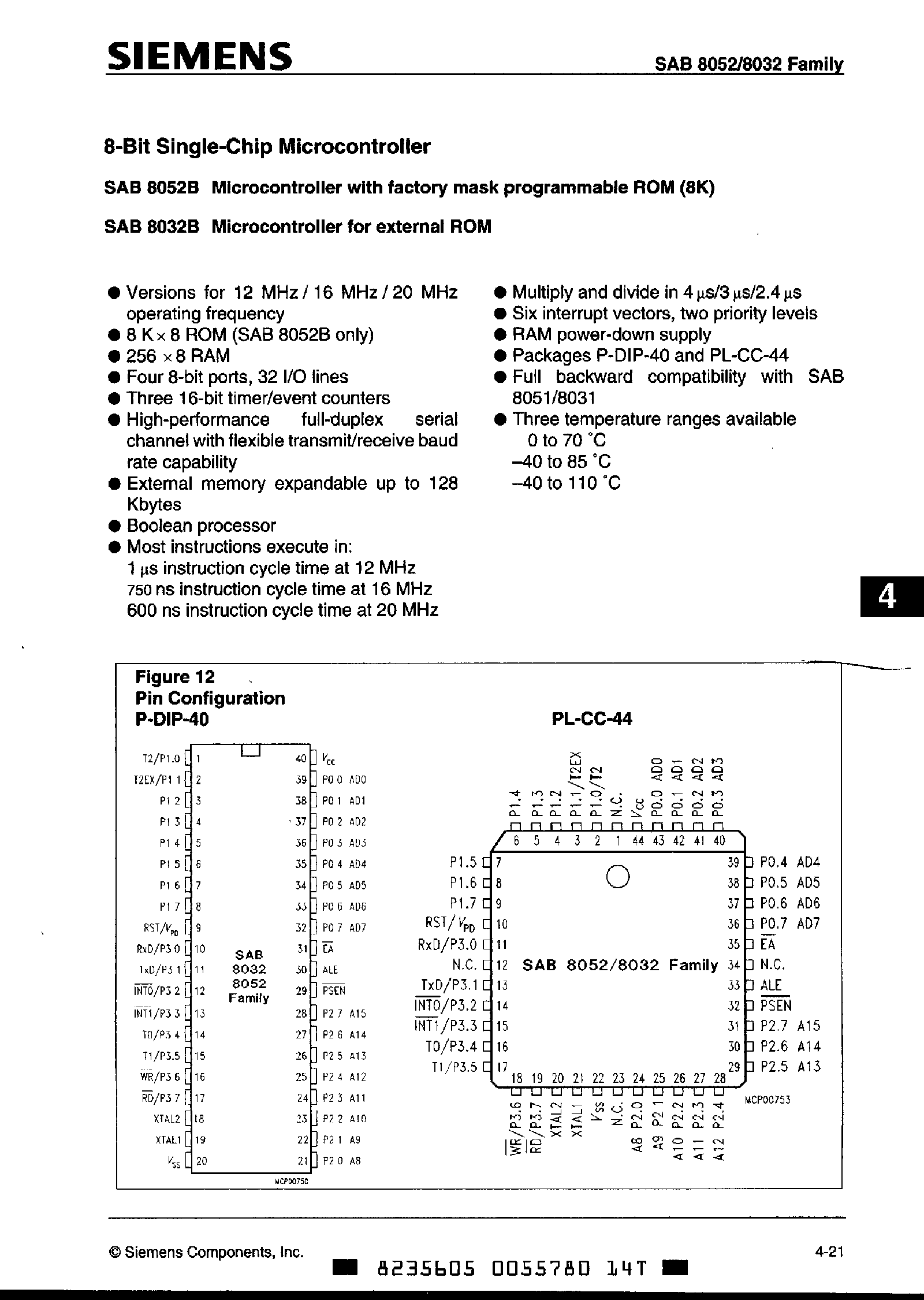 Даташит SAB8032 - 8 Bit Single-Chip Microcontroller страница 1