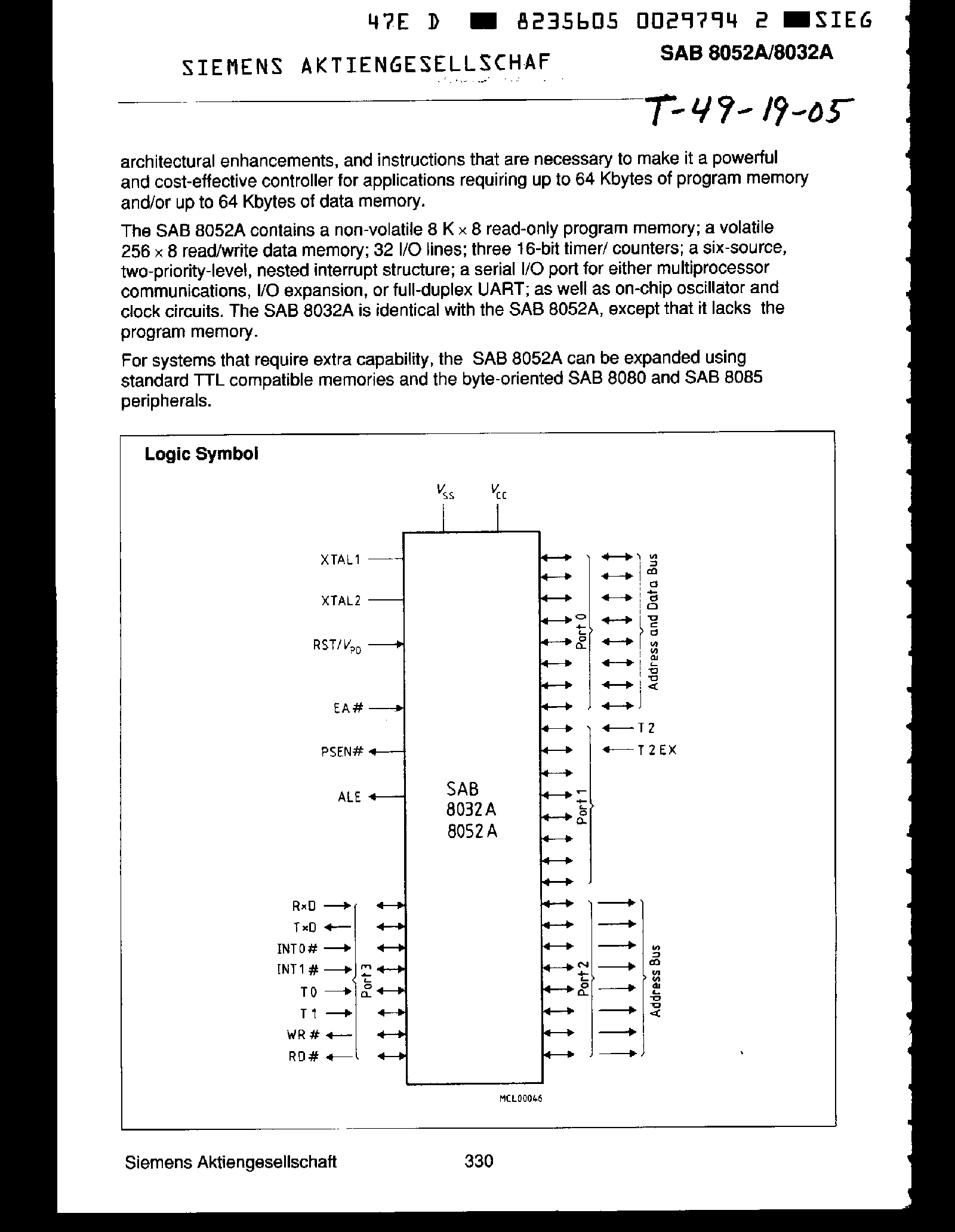 Даташит SAB8032A - 8 Bit Single-Chip Microcontroller страница 2