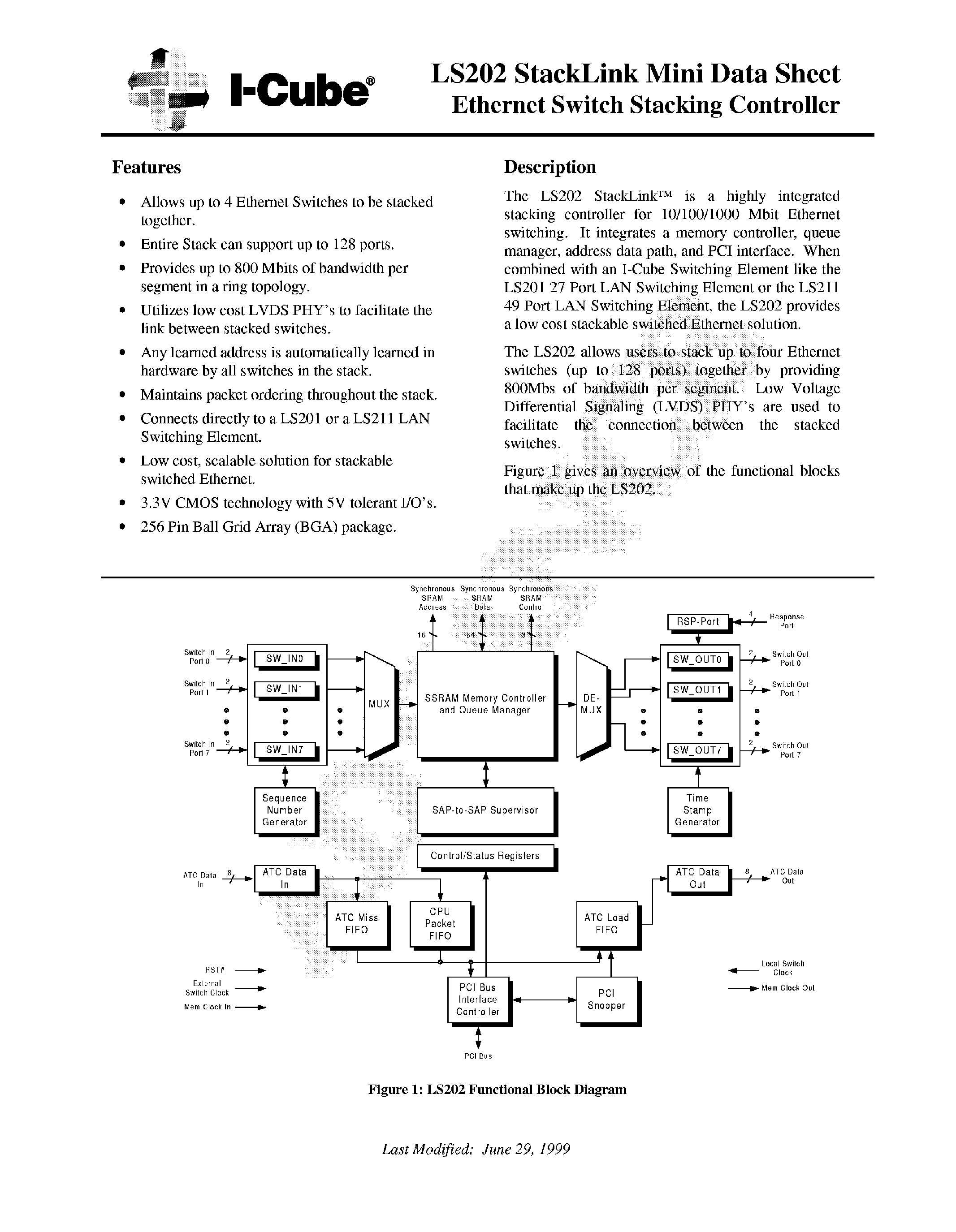 Datasheet LS202 - Ethernet Switch Stacking Controller page 1