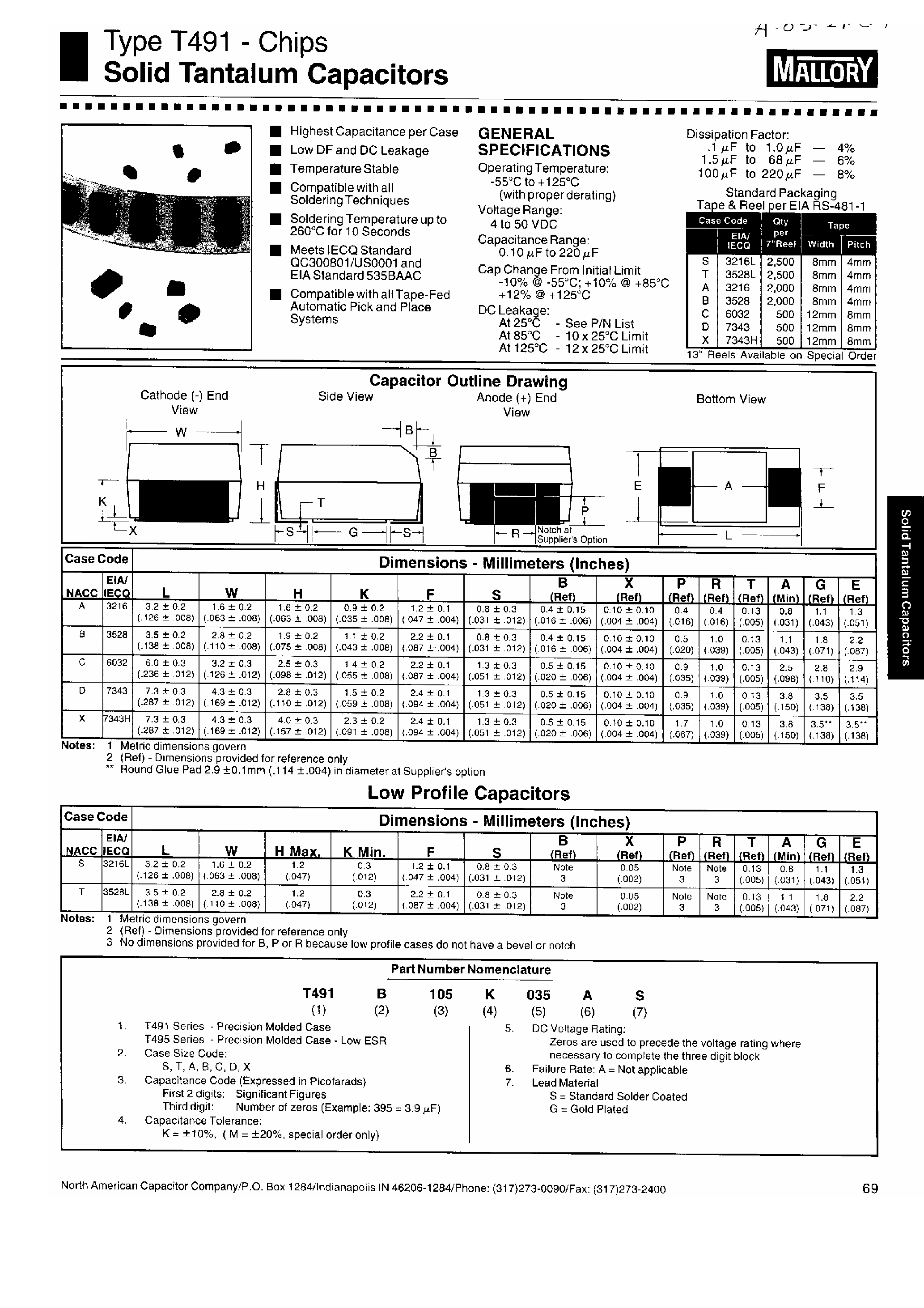Datasheet T491Axxx page 1 Datasheet T491Axxx - Type T491 Chip / Soild Tantalum Capacitors page 1