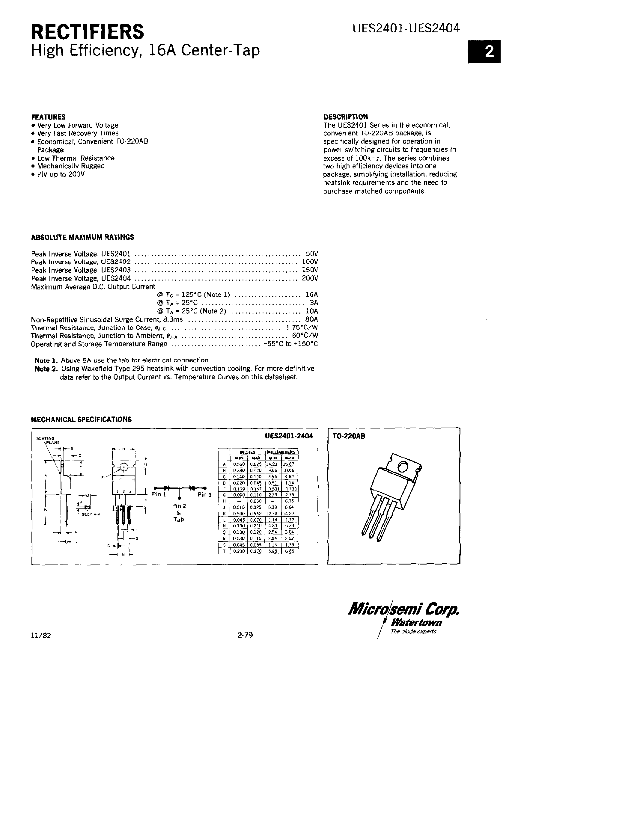 Datasheet UES2401 - RECTIFIERS page 1