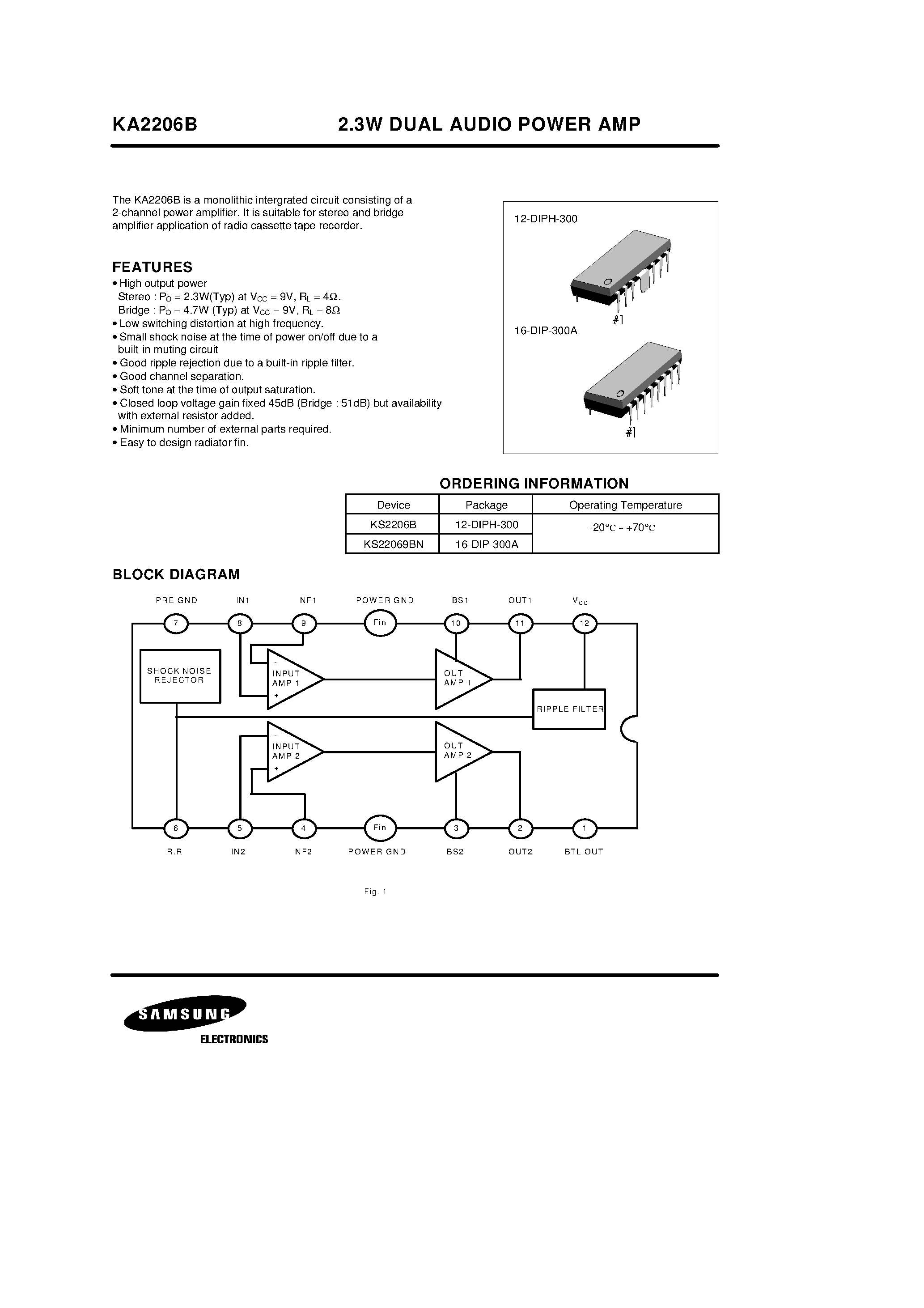 Datasheet KS2206B - 2.3W DUAL AUDIO POWER AMP page 1