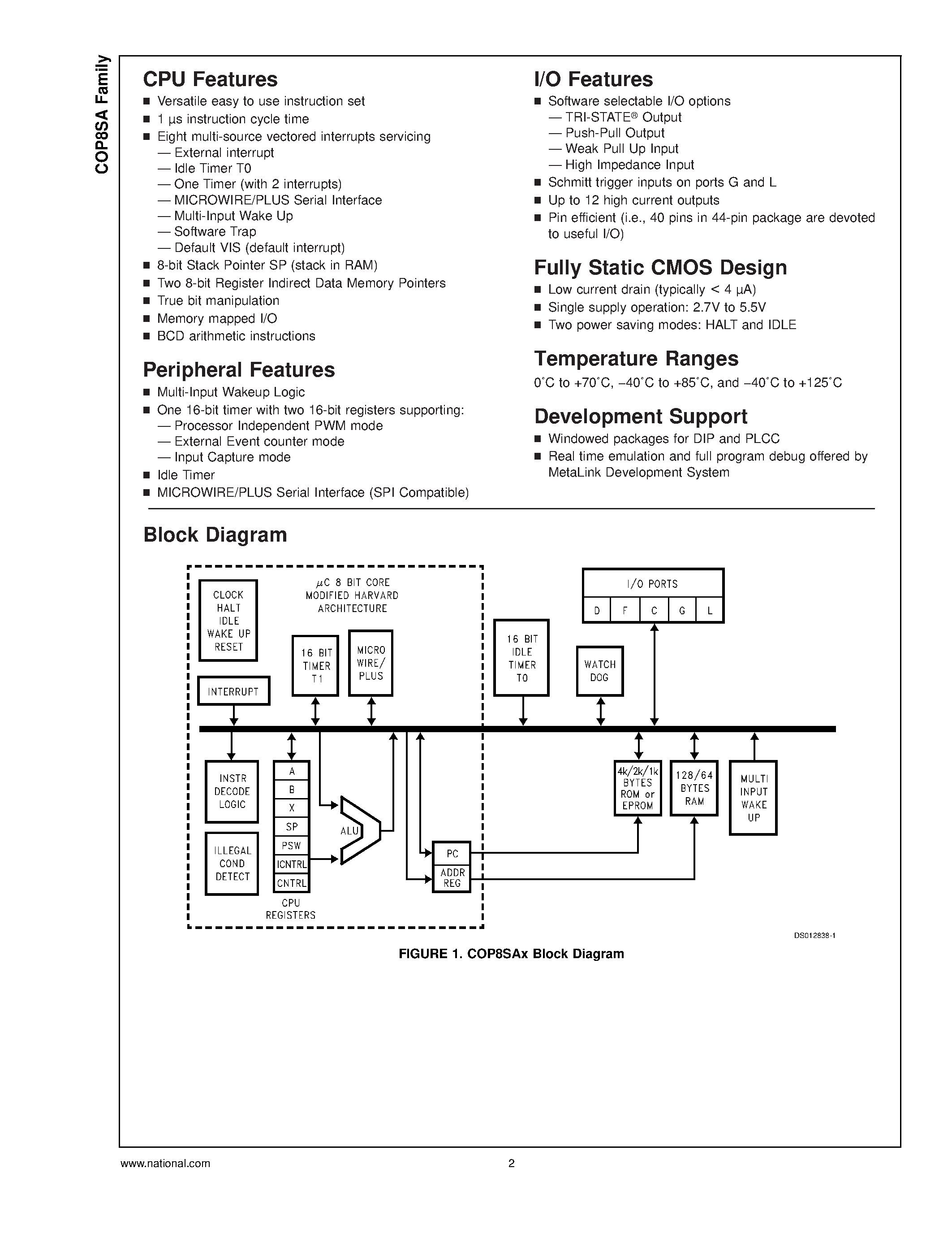 Даташит на микросхему COP8SAC720 страница 2 Даташит COP8SAC720 - 8 Bit CMOS ROM Based and One-Time Programmable Microcontroller страница 2