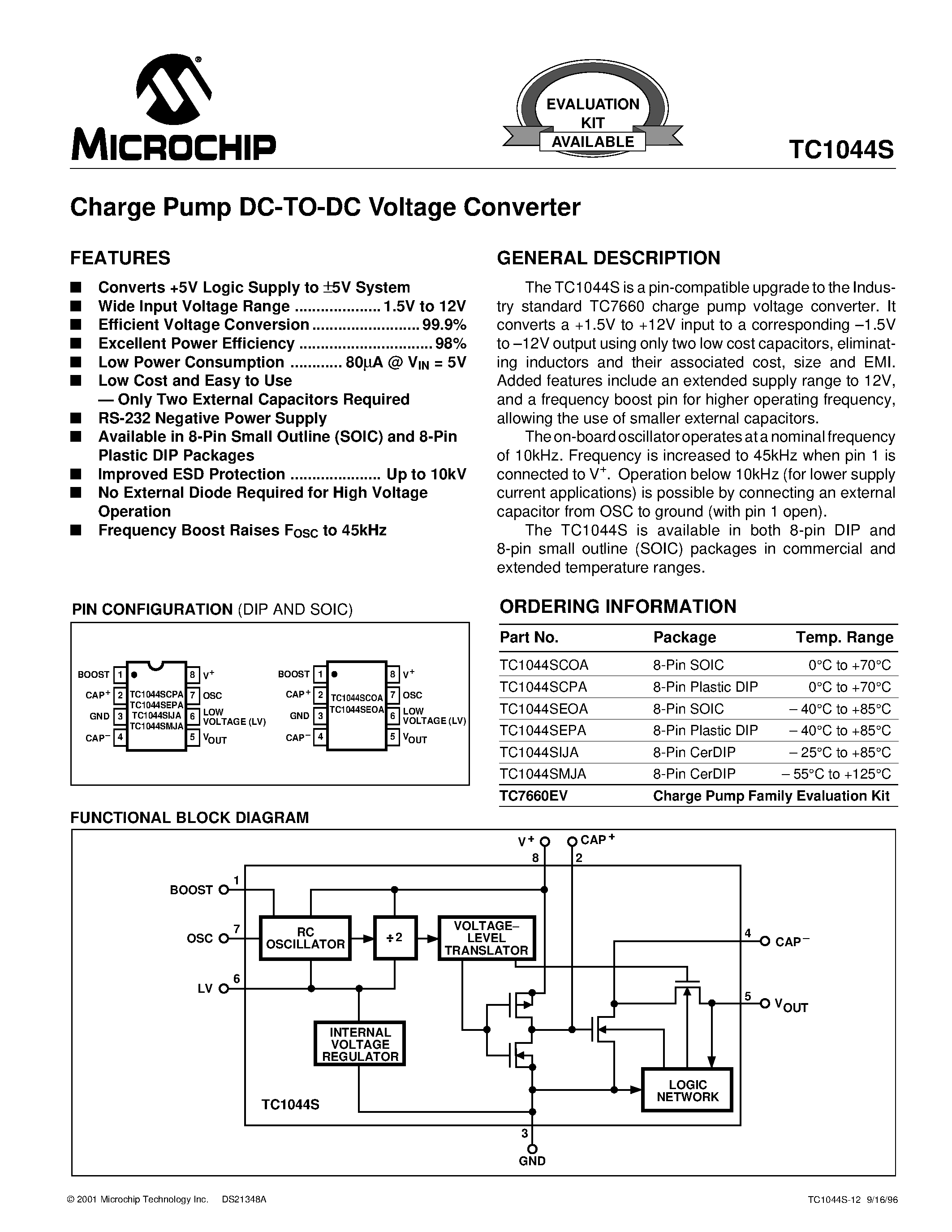 Даташит TC1044S - Charge Pump DC-TO-DC Voltage Converter страница 1