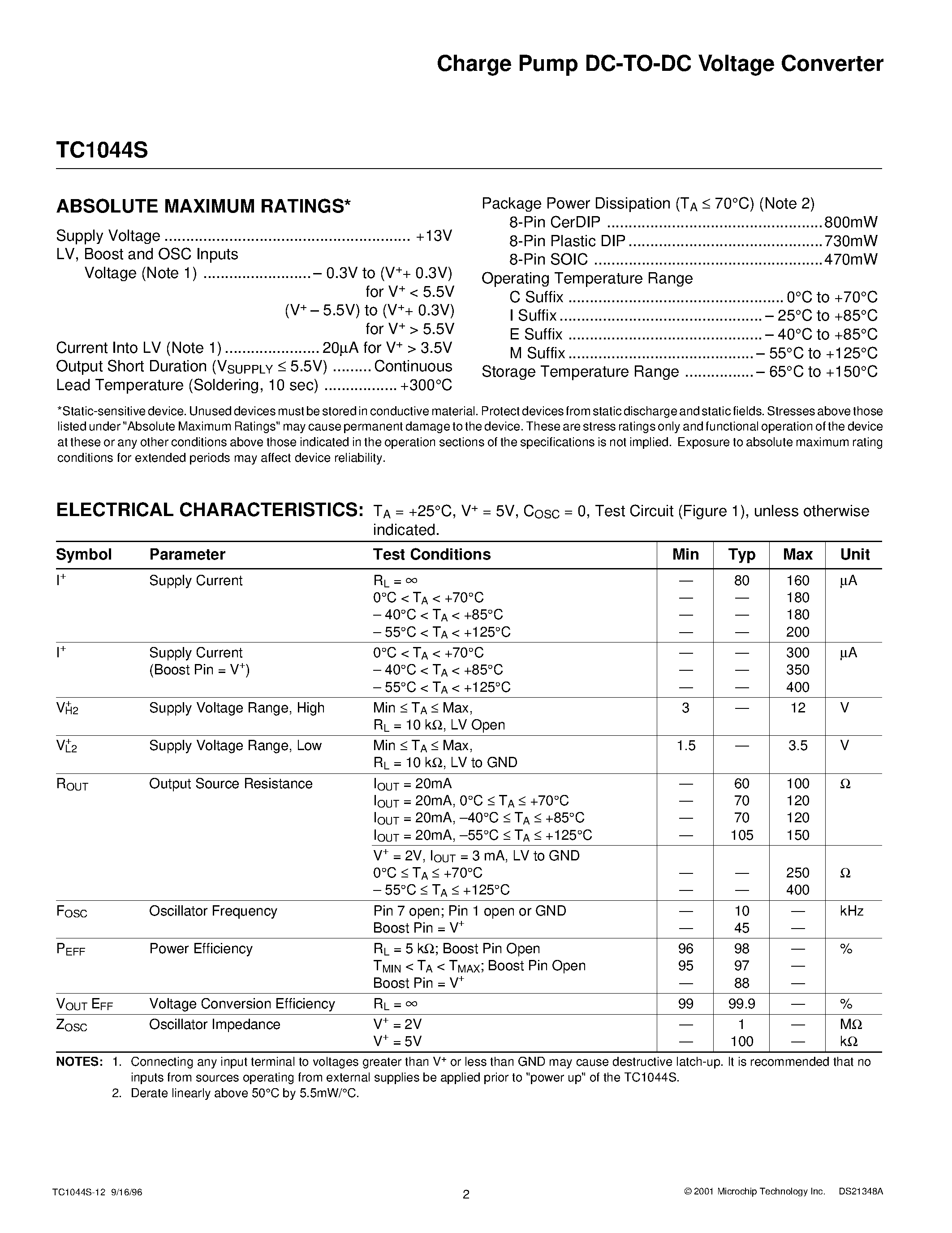 Даташит TC1044S - Charge Pump DC-TO-DC Voltage Converter страница 2