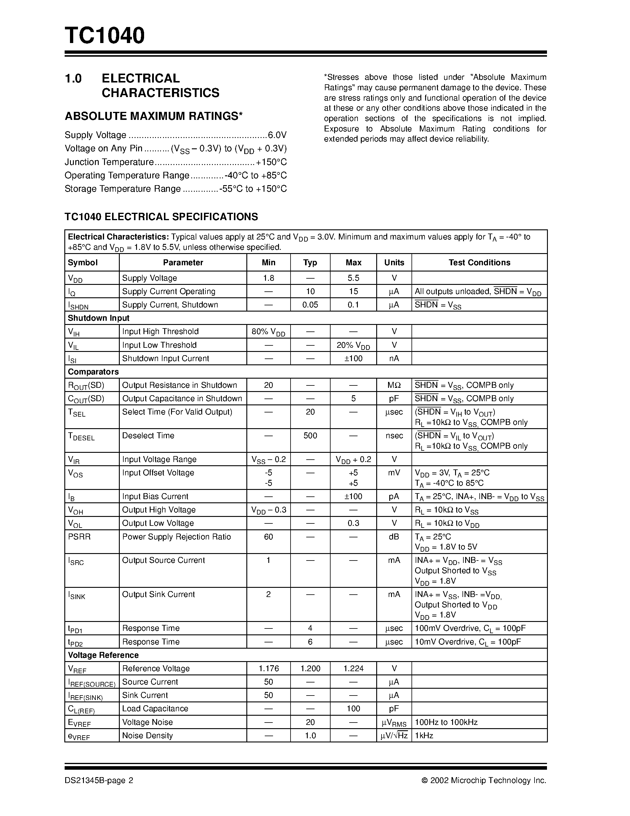 Даташит TC1040 - Dual Low Power Comparator and Voltage Reference страница 2
