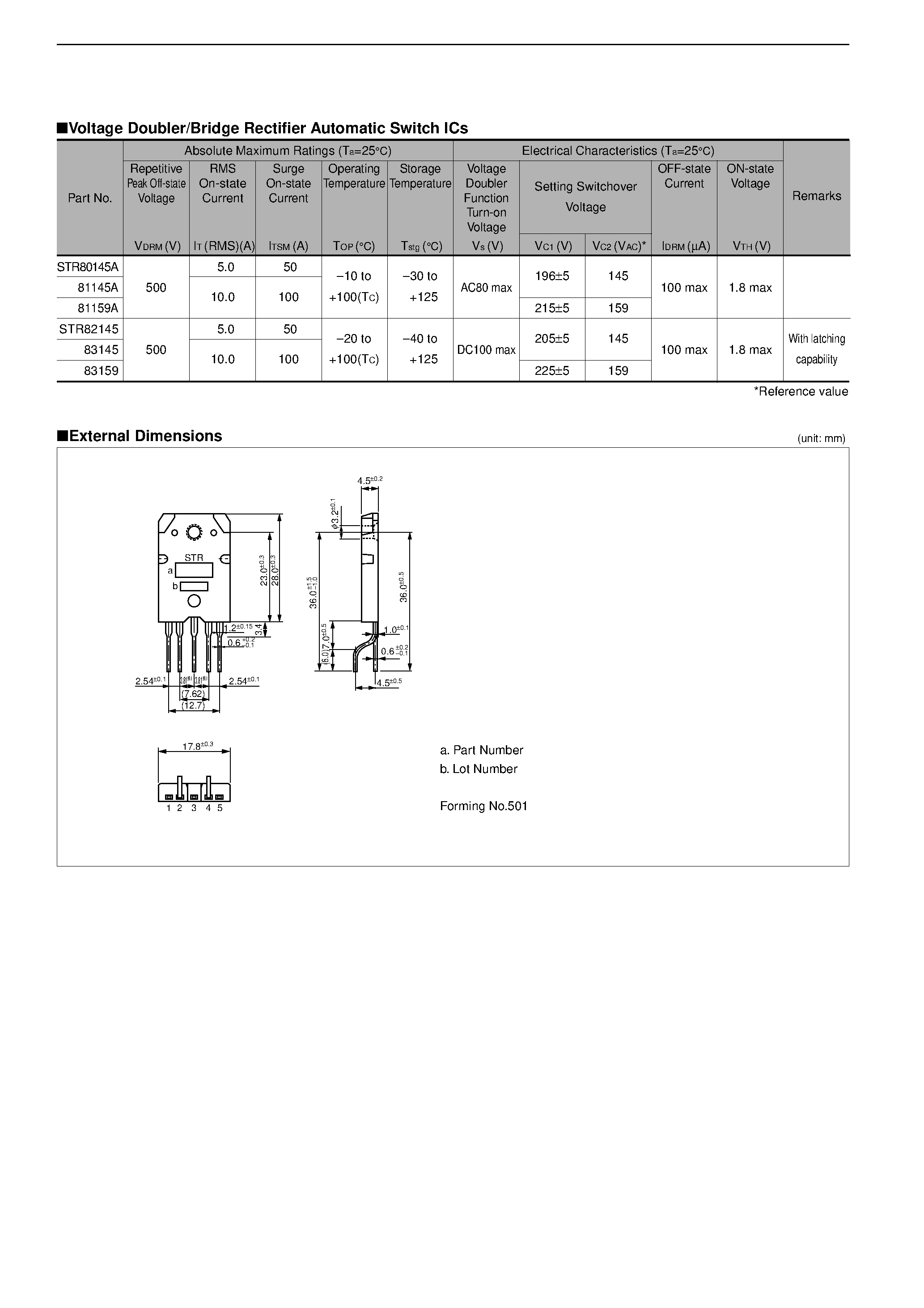 Datasheet STR81159A page 1 Datasheet STR81159A - Voltage Doubler/Bridge Rectifier Automatic Switch ICs page 1