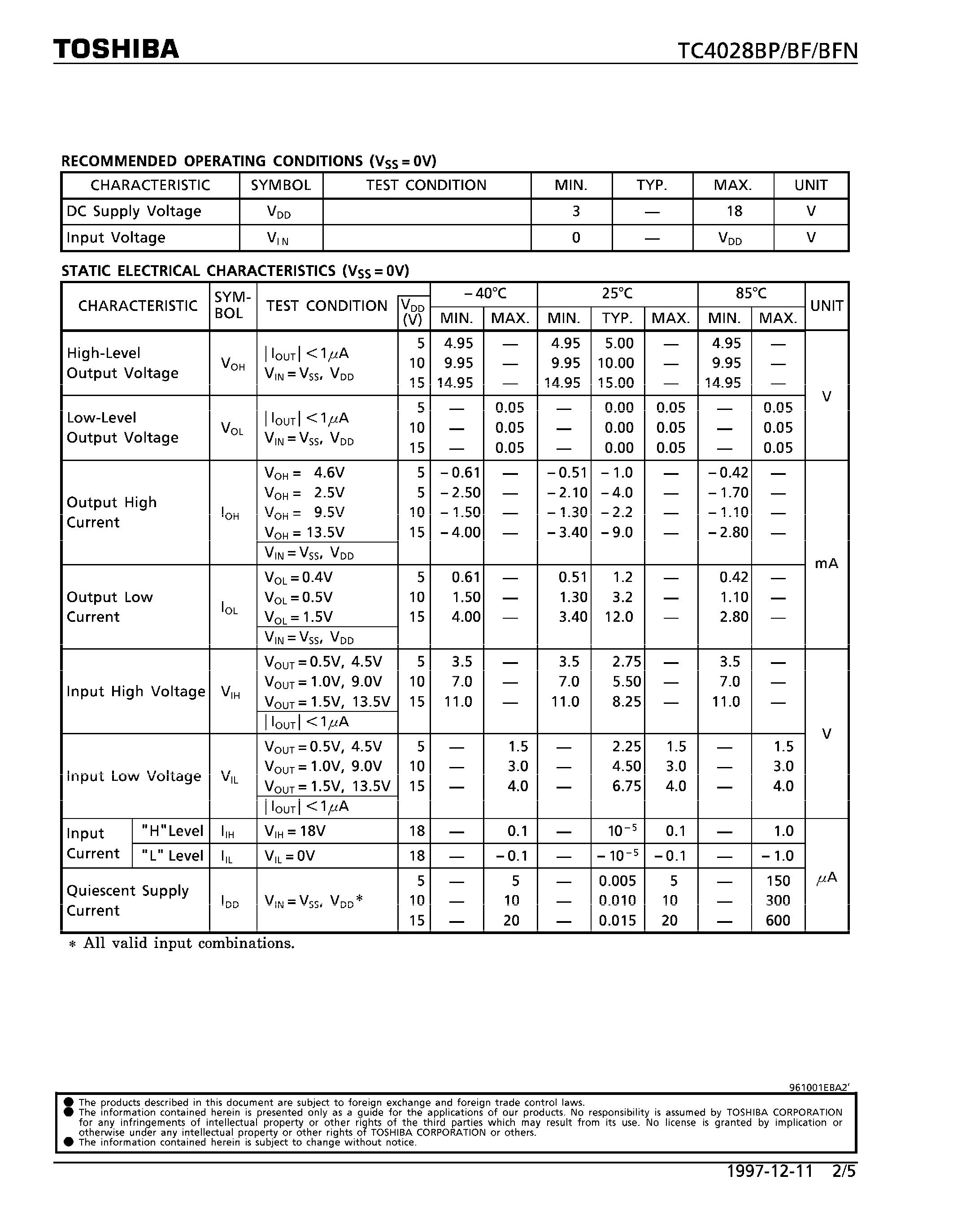 Datasheet TC4028 - BCD - TO -DECIMAL DECODER page 2