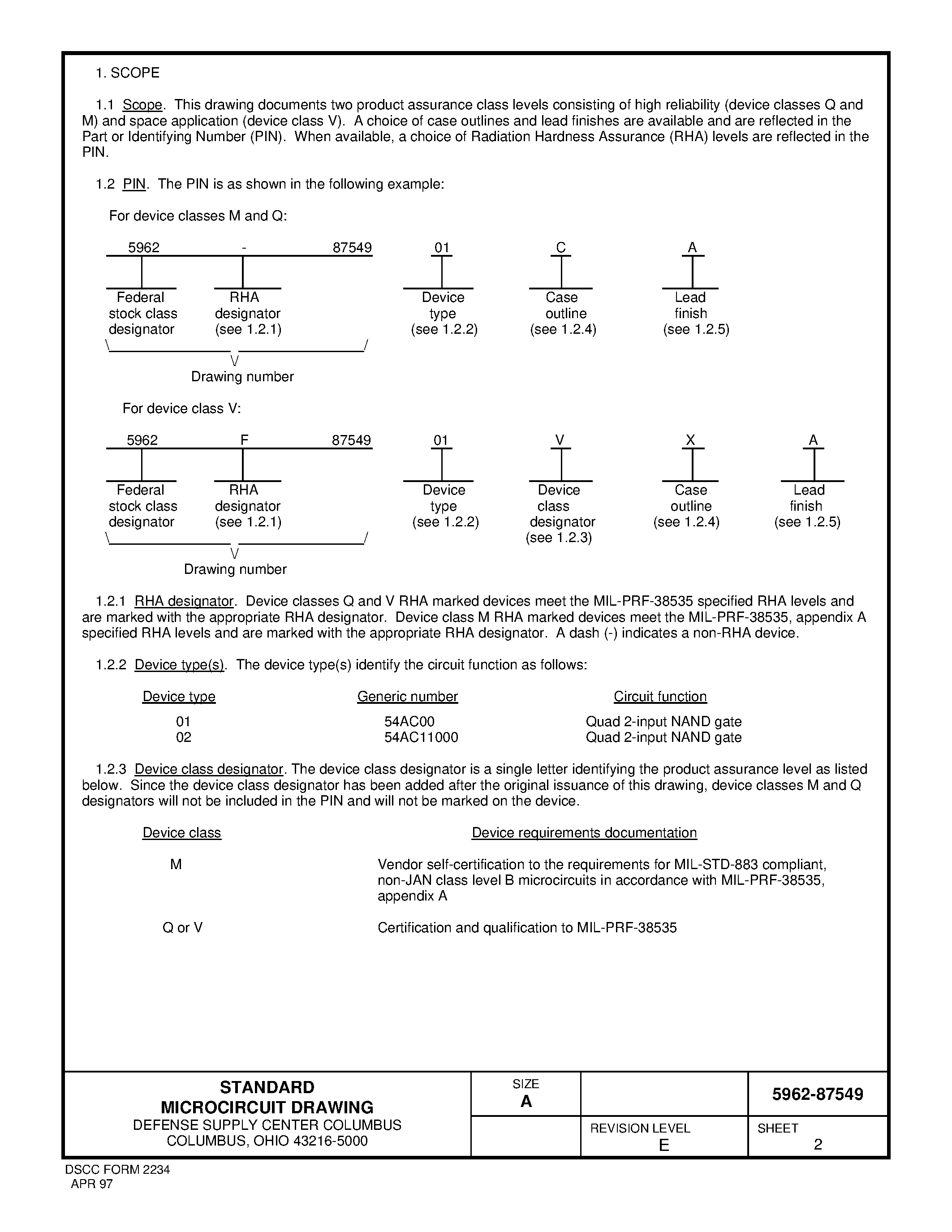 Datasheet 5962-8754901 - Microcircuit / Digital / Advanced CMOS / Quad 2 Input NAND Gate / Monolithic Silicon page 2