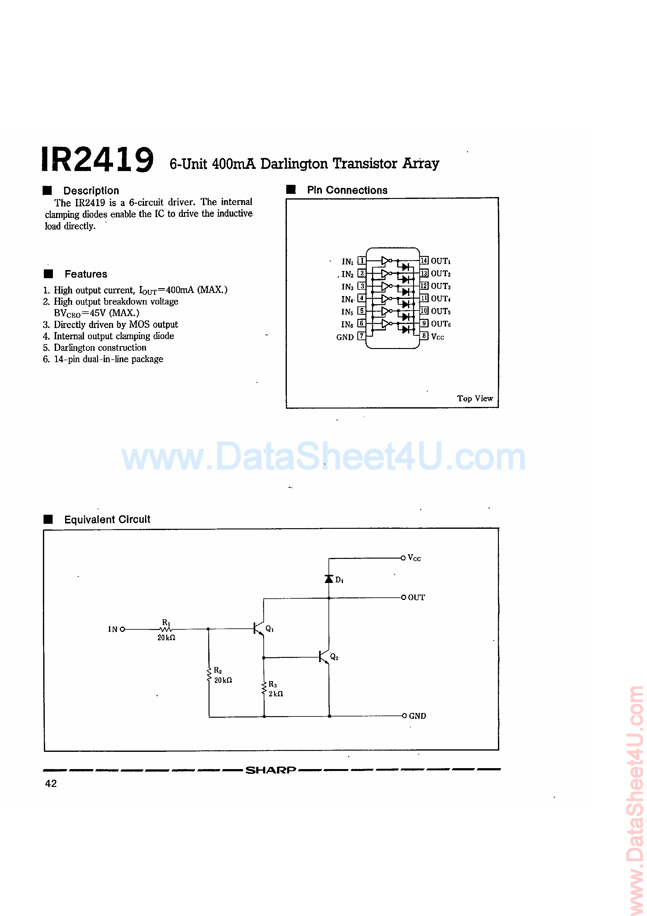 Datasheet IR2419 - 6 Unit 400mA Darlington Transistor Array page 1