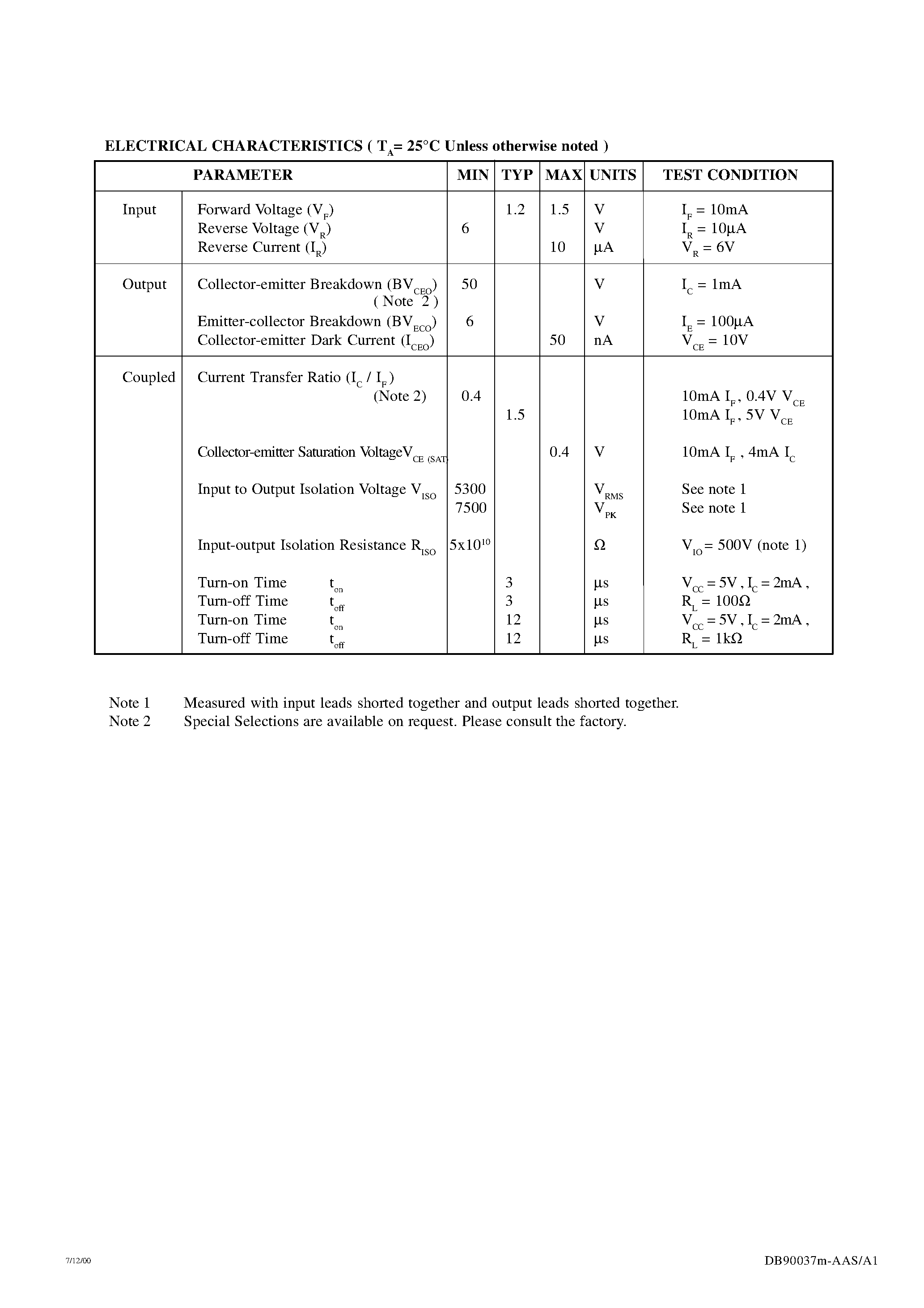 Datasheet CNX62A page 2 Datasheet CNX62A - Optically Coupled Isolator Photo Transistor Output page 2