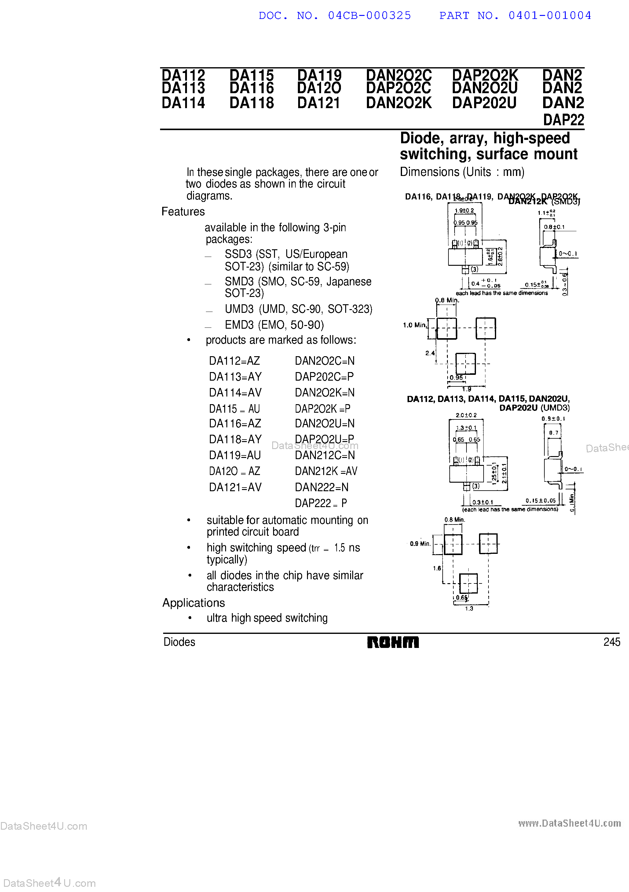 Даташит на микросхему DA119 страница 1 Даташит DA119 - Diode / Array / High Speed Switching / Surface Mount страница 1
